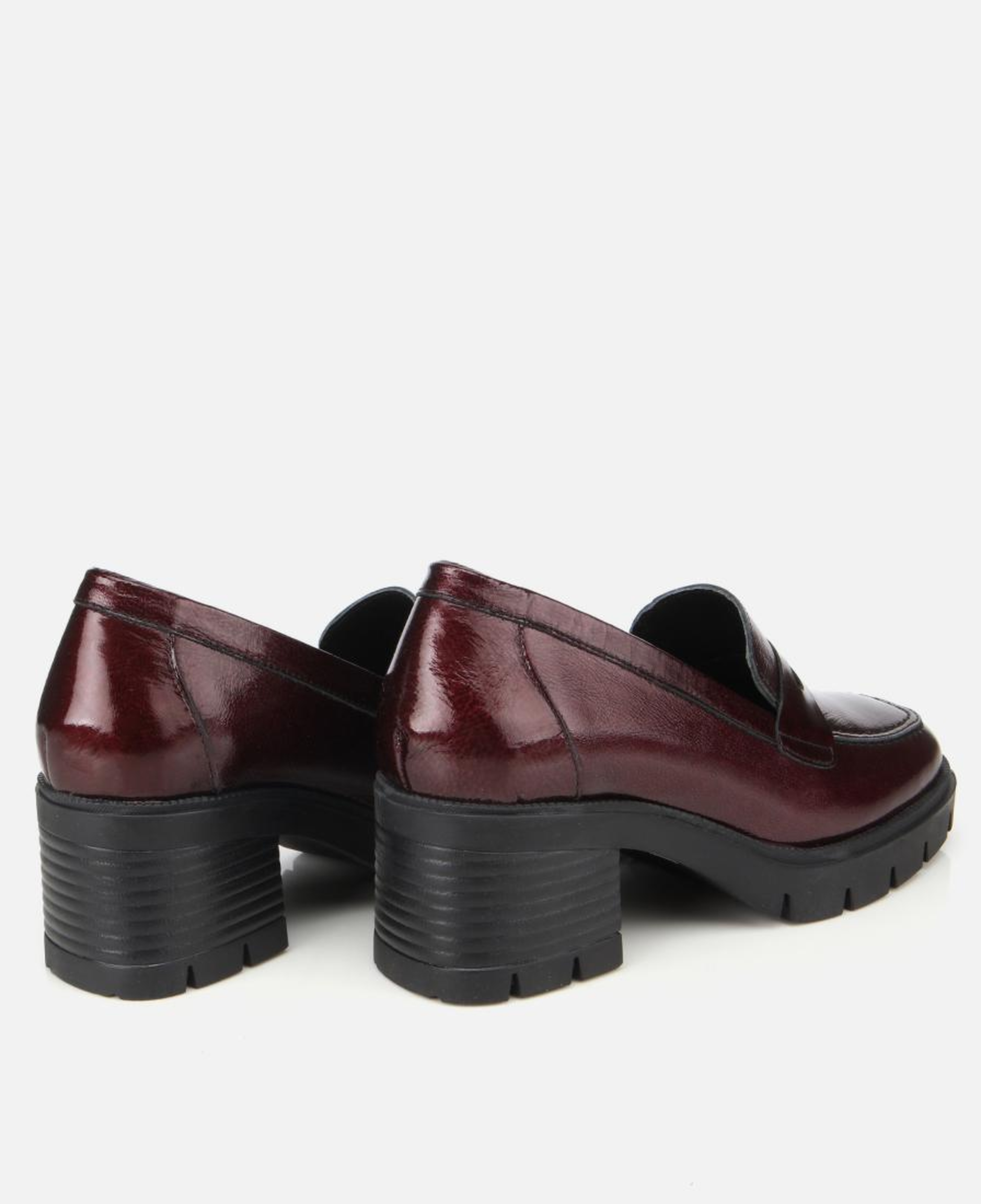 Kadın Rugan Deri Bordo Topuklu Klasik Loafer
