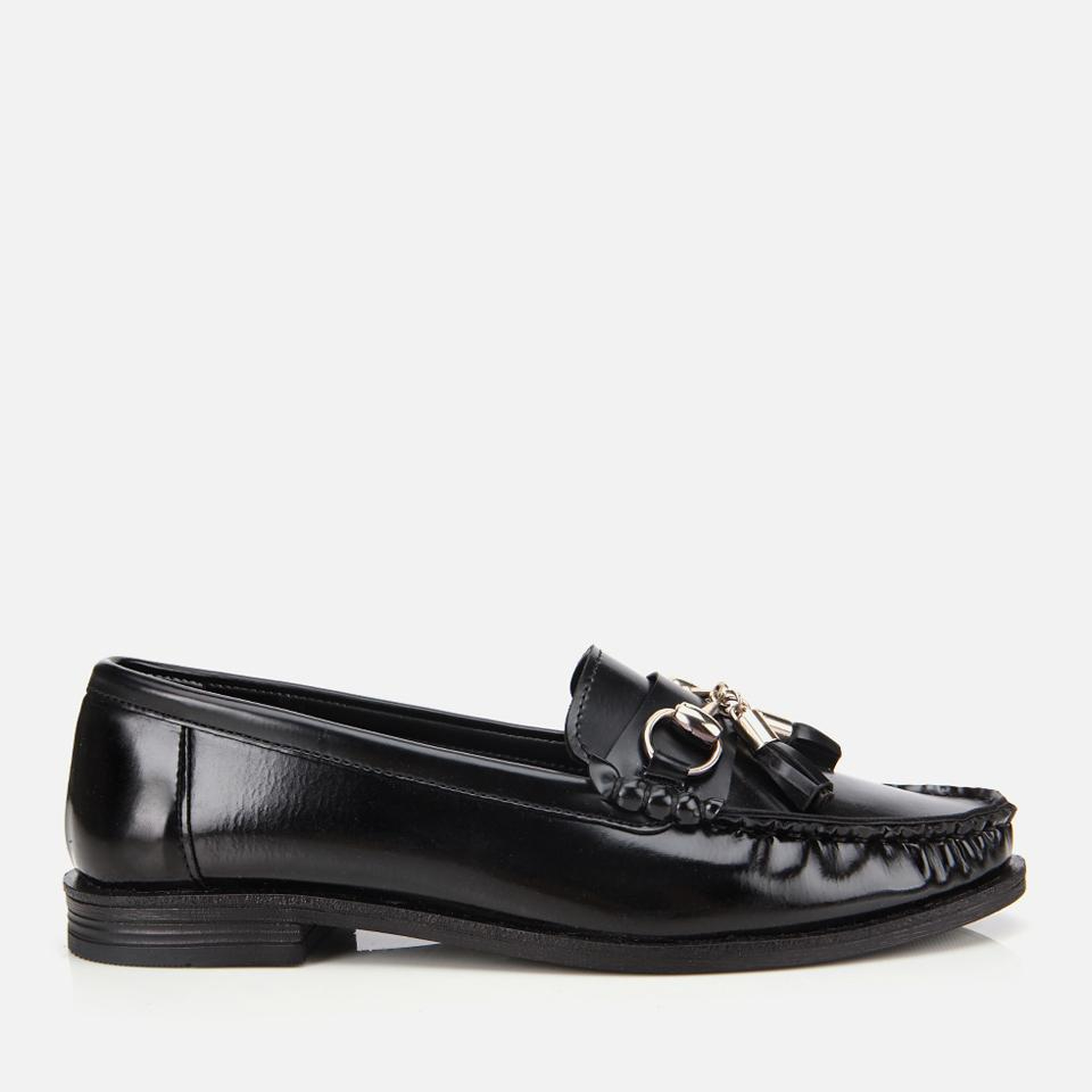 Kadın Rugan Siyah Püsküllü Klasik Loafer
