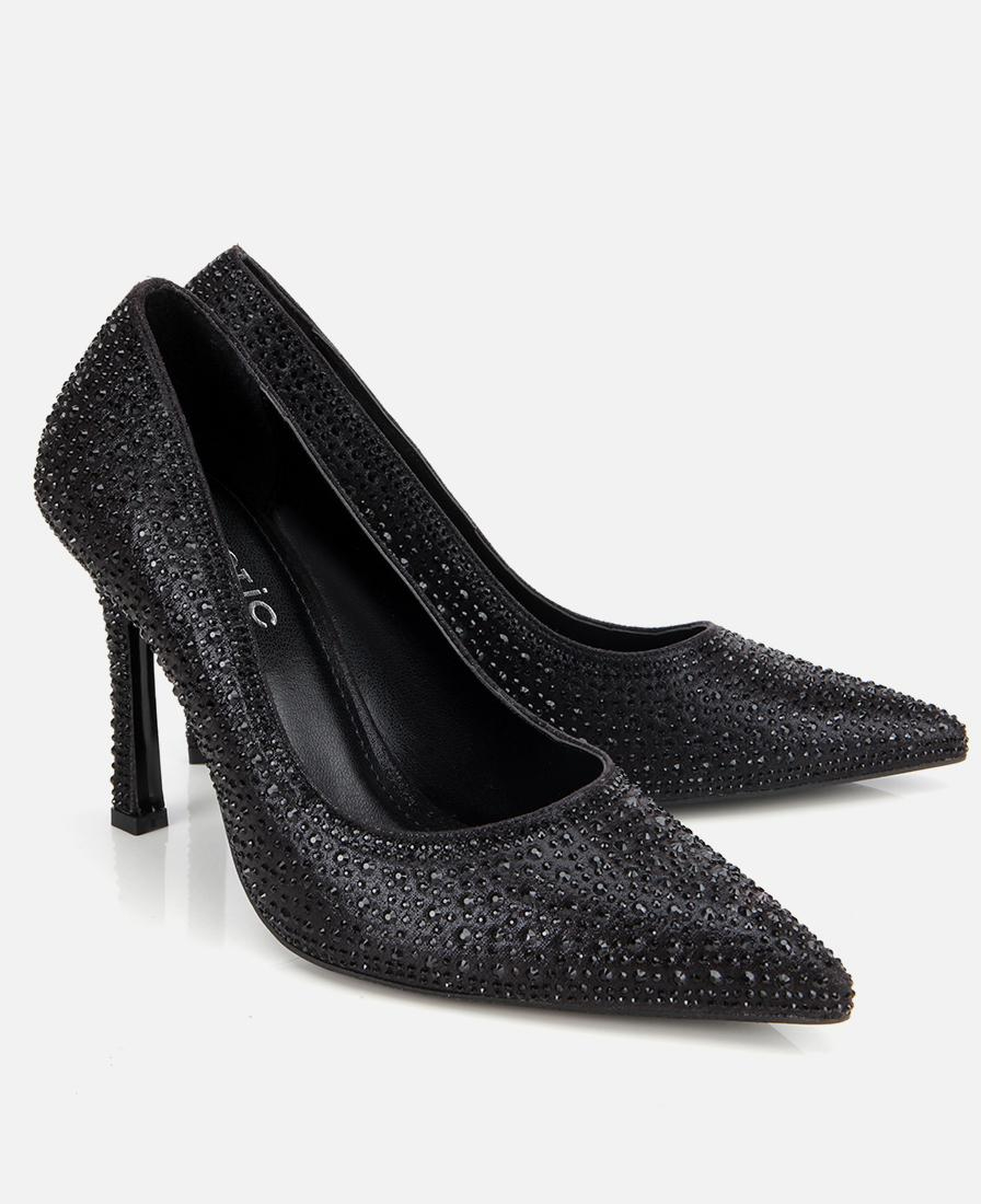 Kadın Siyah Taşlı Yüksek Topuklu Stiletto