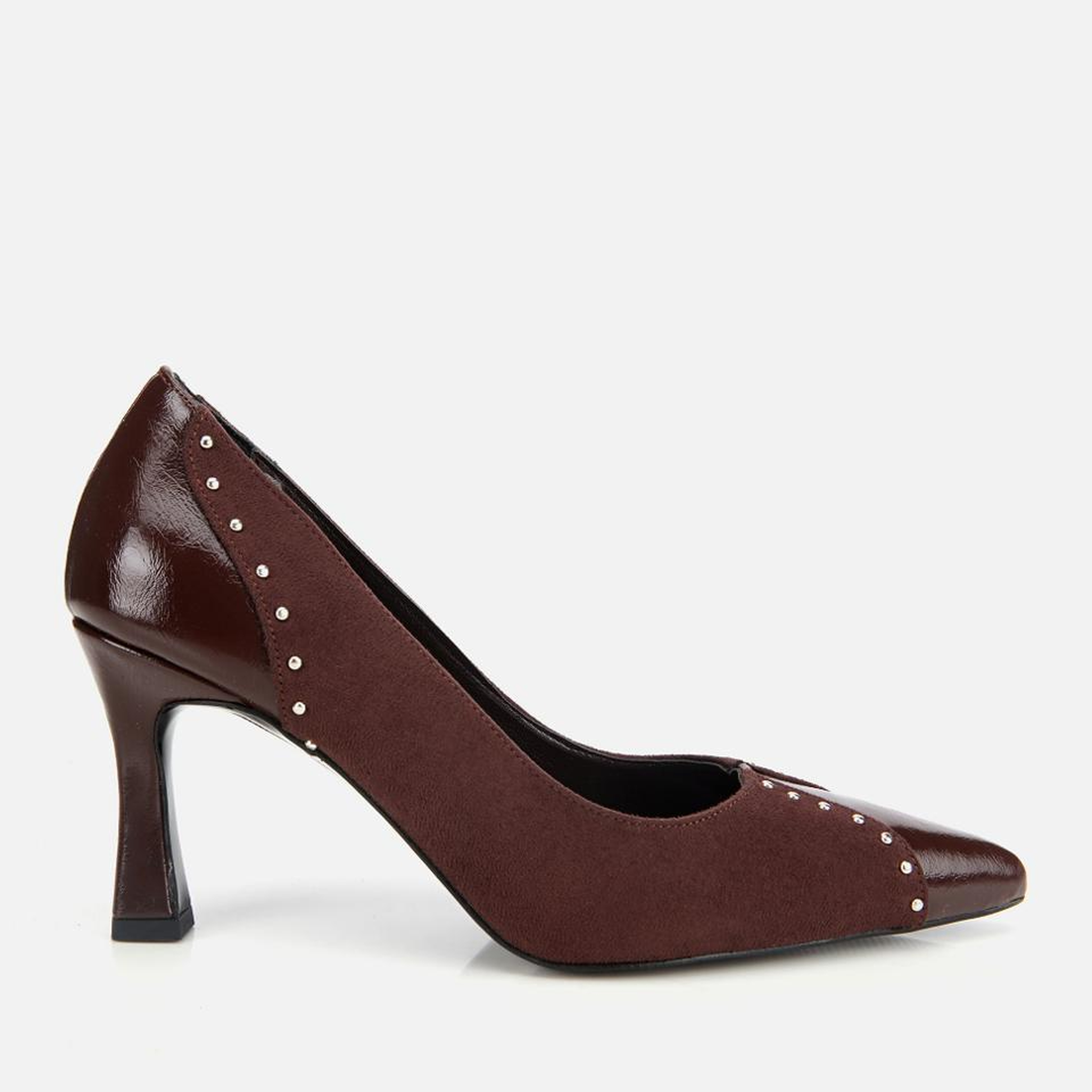 Kadın Süet Kahverengi Taşlı İnce Topuklu Stiletto