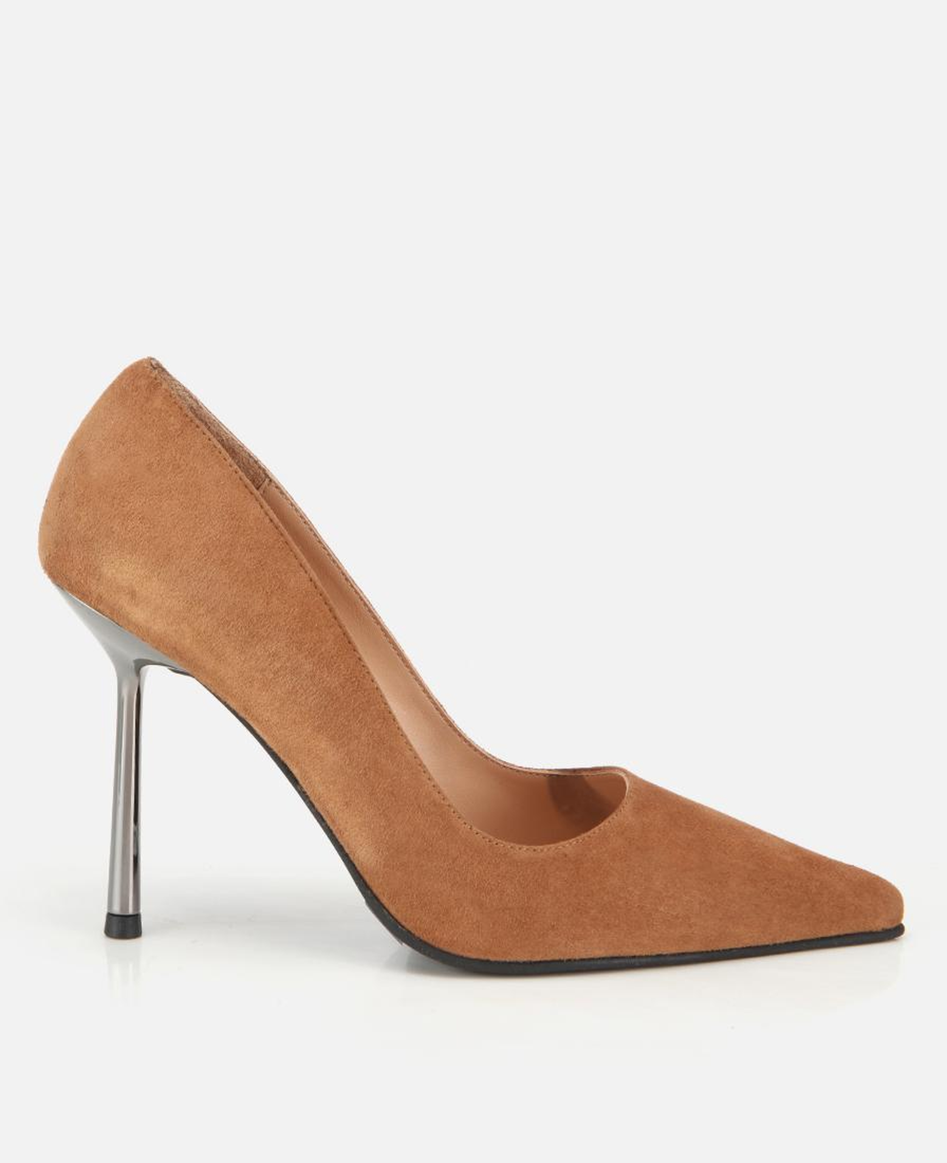 Kadın Süet Deri Taba Metal Detaylı Stiletto