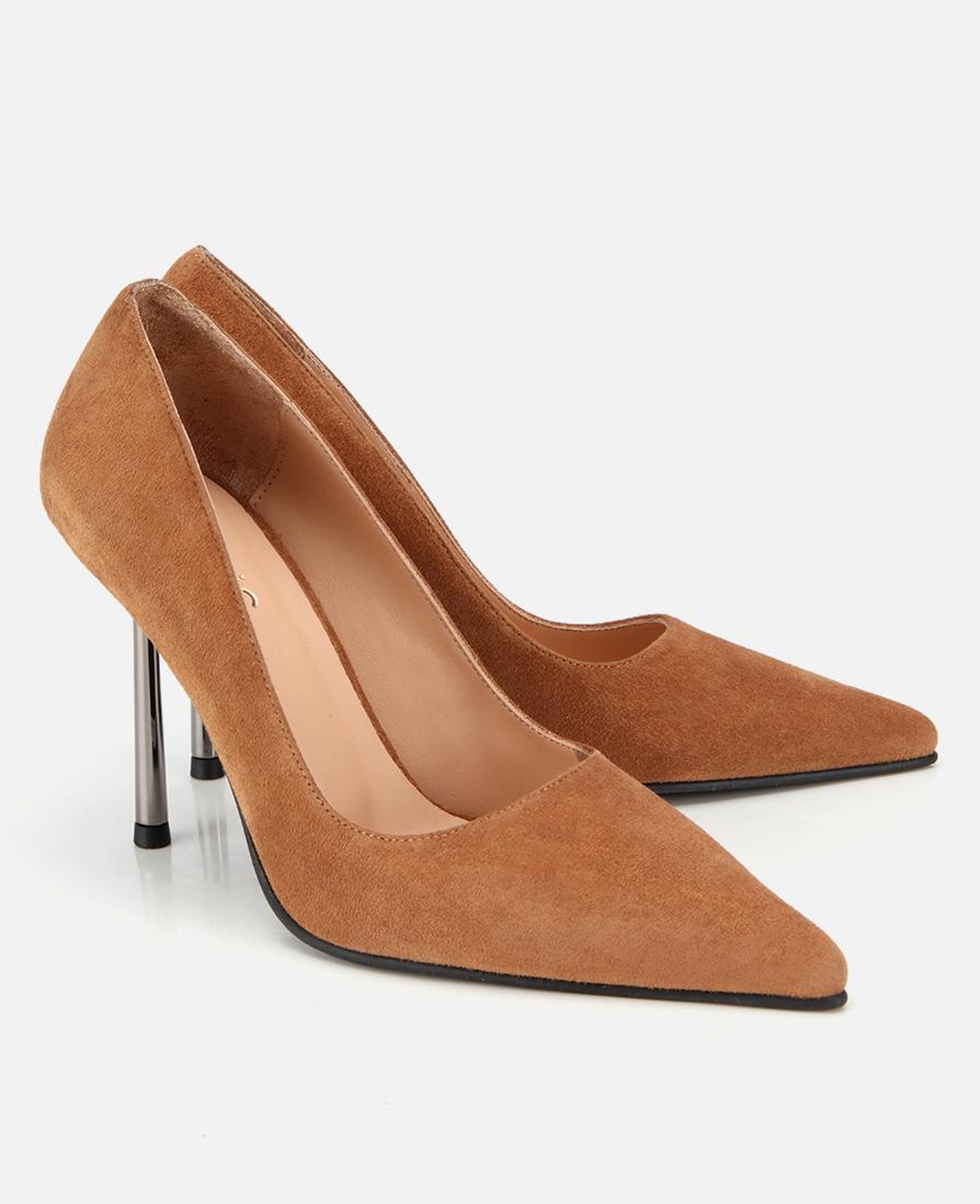 Kadın Süet Deri Taba Metal Detaylı Stiletto