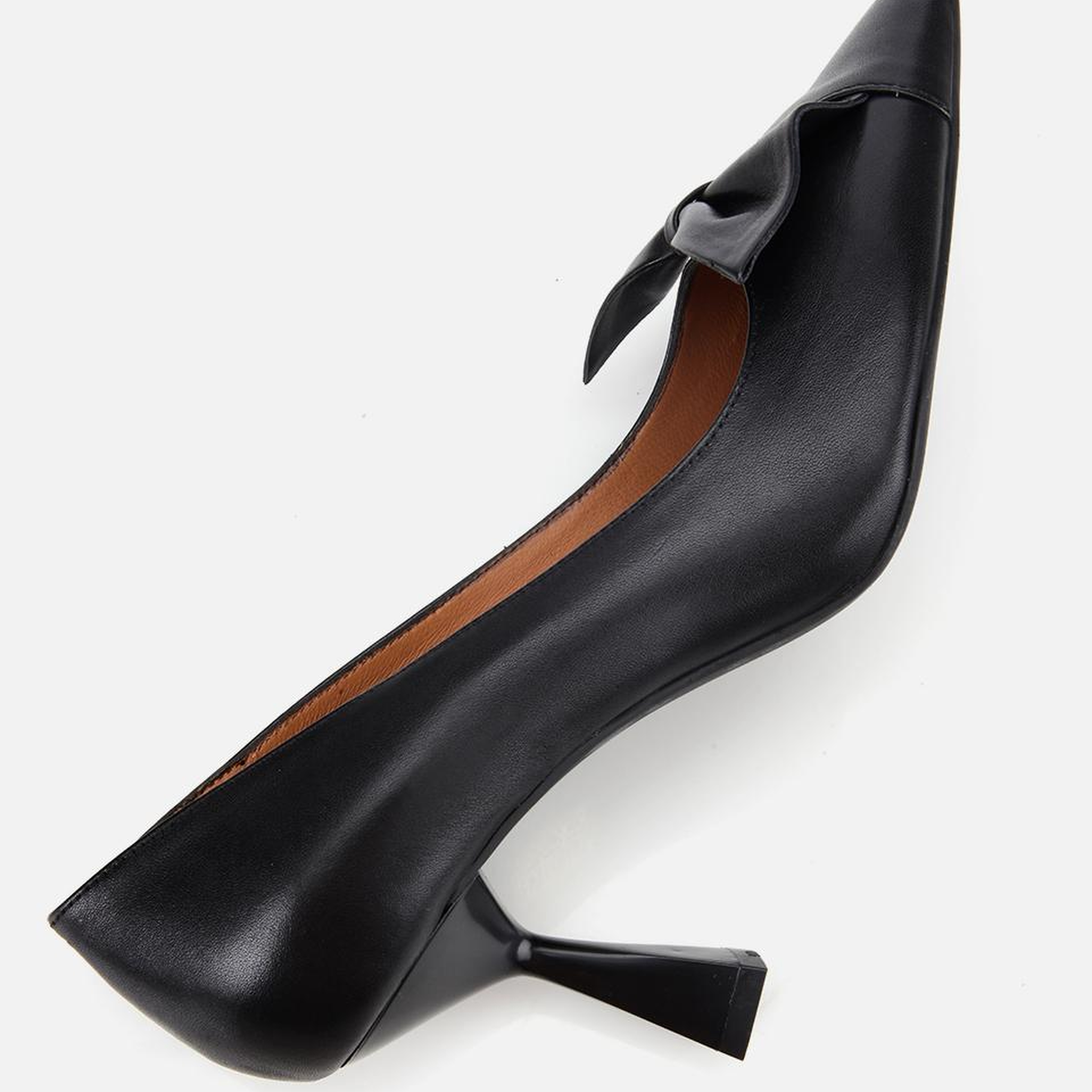 Kadın Deri Siyah Fiyonk Detaylı İnce Topuklu Stiletto