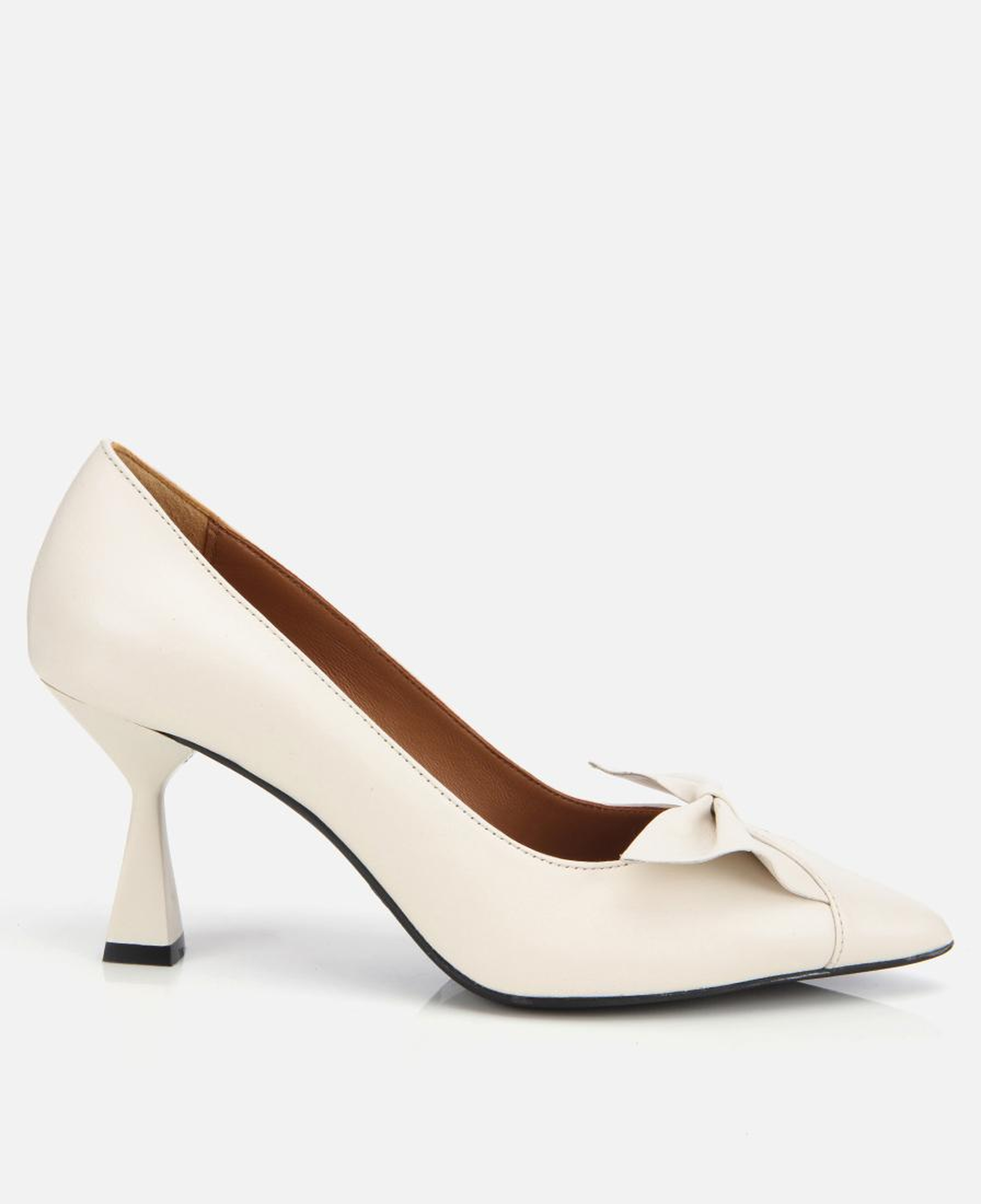 Kadın Deri Ekru Fiyonk Detaylı İnce Topuklu Stiletto