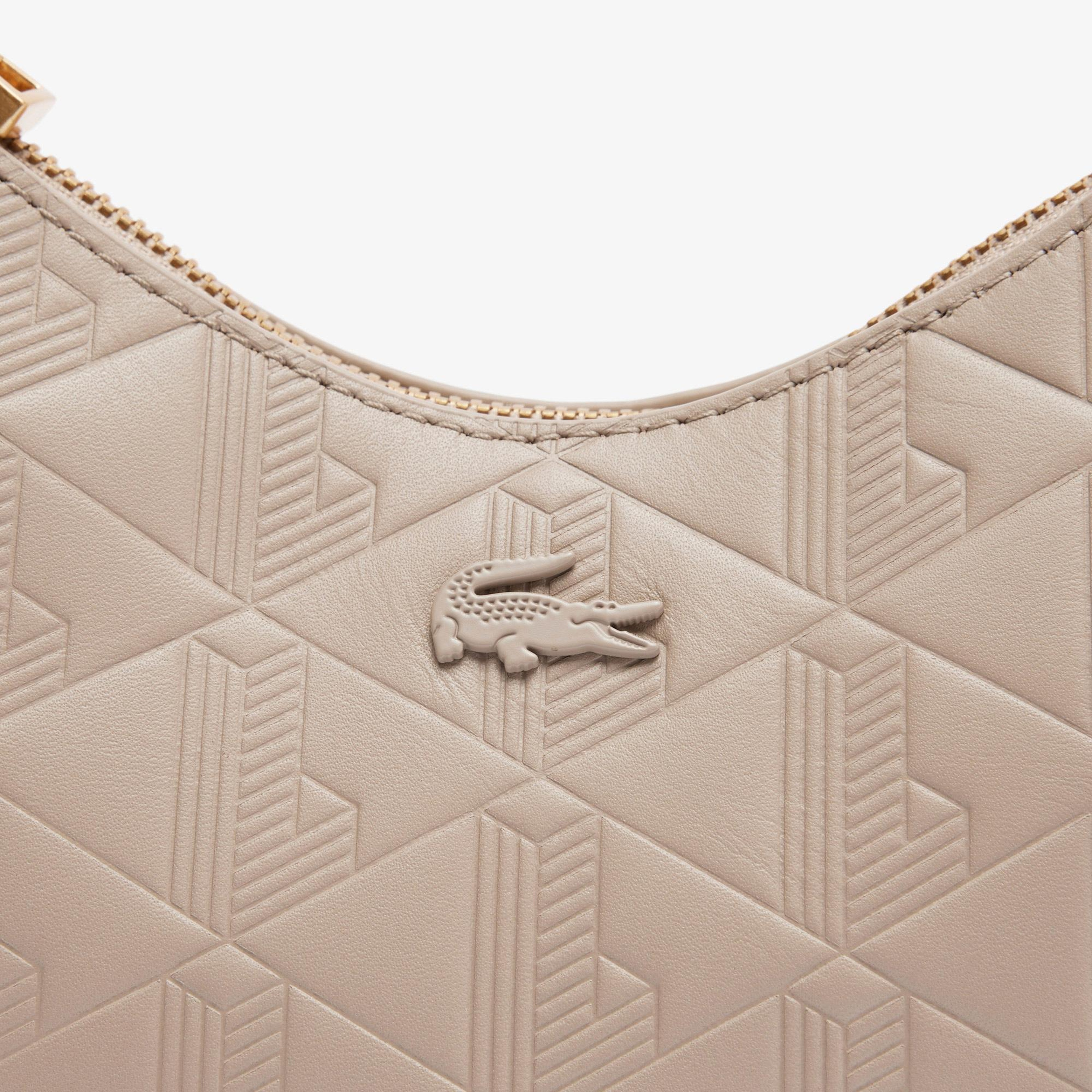 Lacoste Maheki Kadın Monogram Deri Bej Omuz Çantası