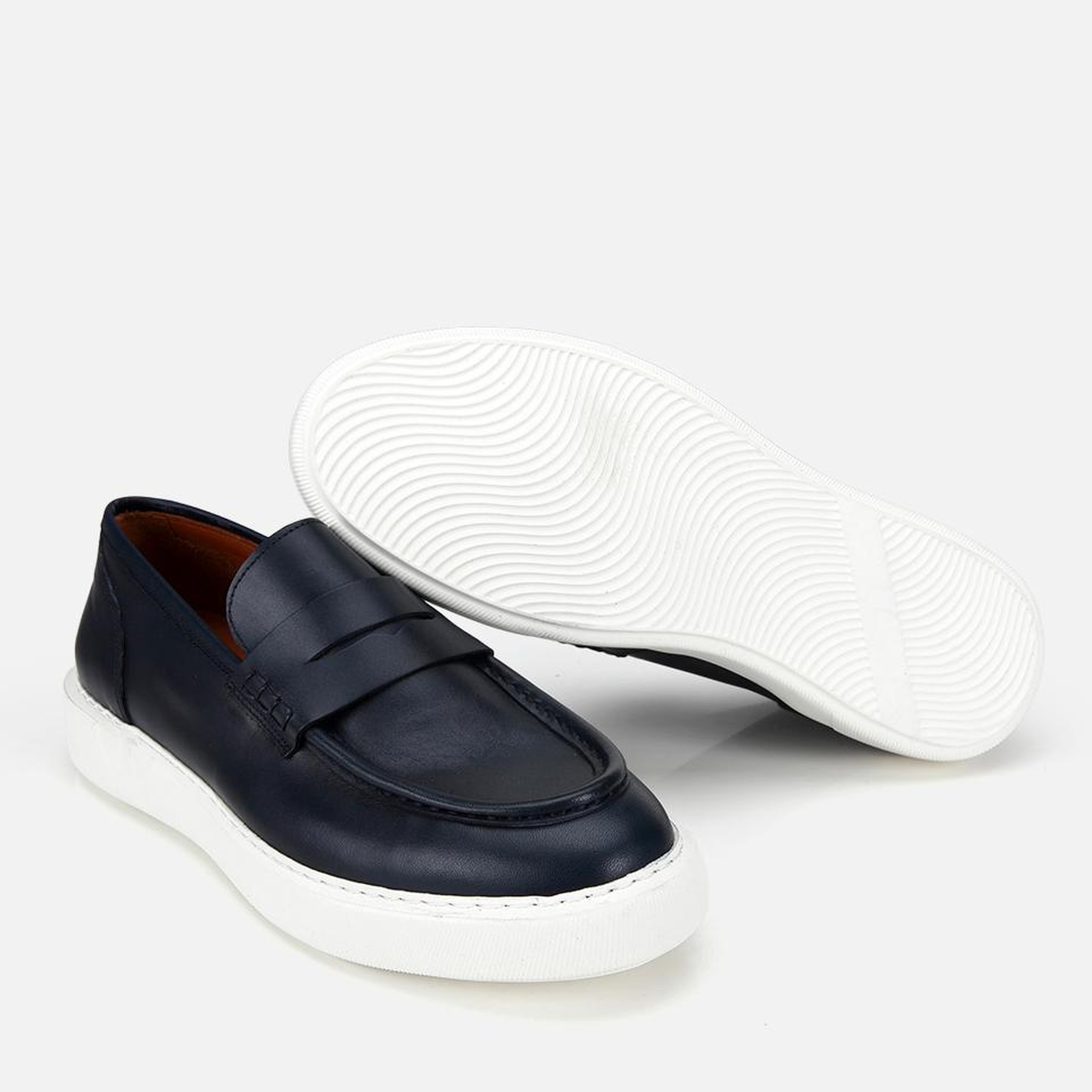 Erkek Deri Lacivert Kalın Tabanlı Günlük Loafer