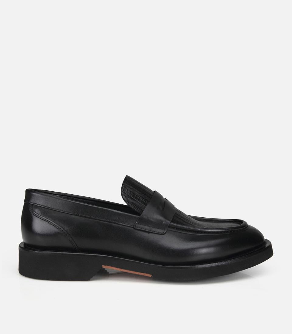 Erkek Deri Siyah Kalın Tabanlı Klasik Loafer
