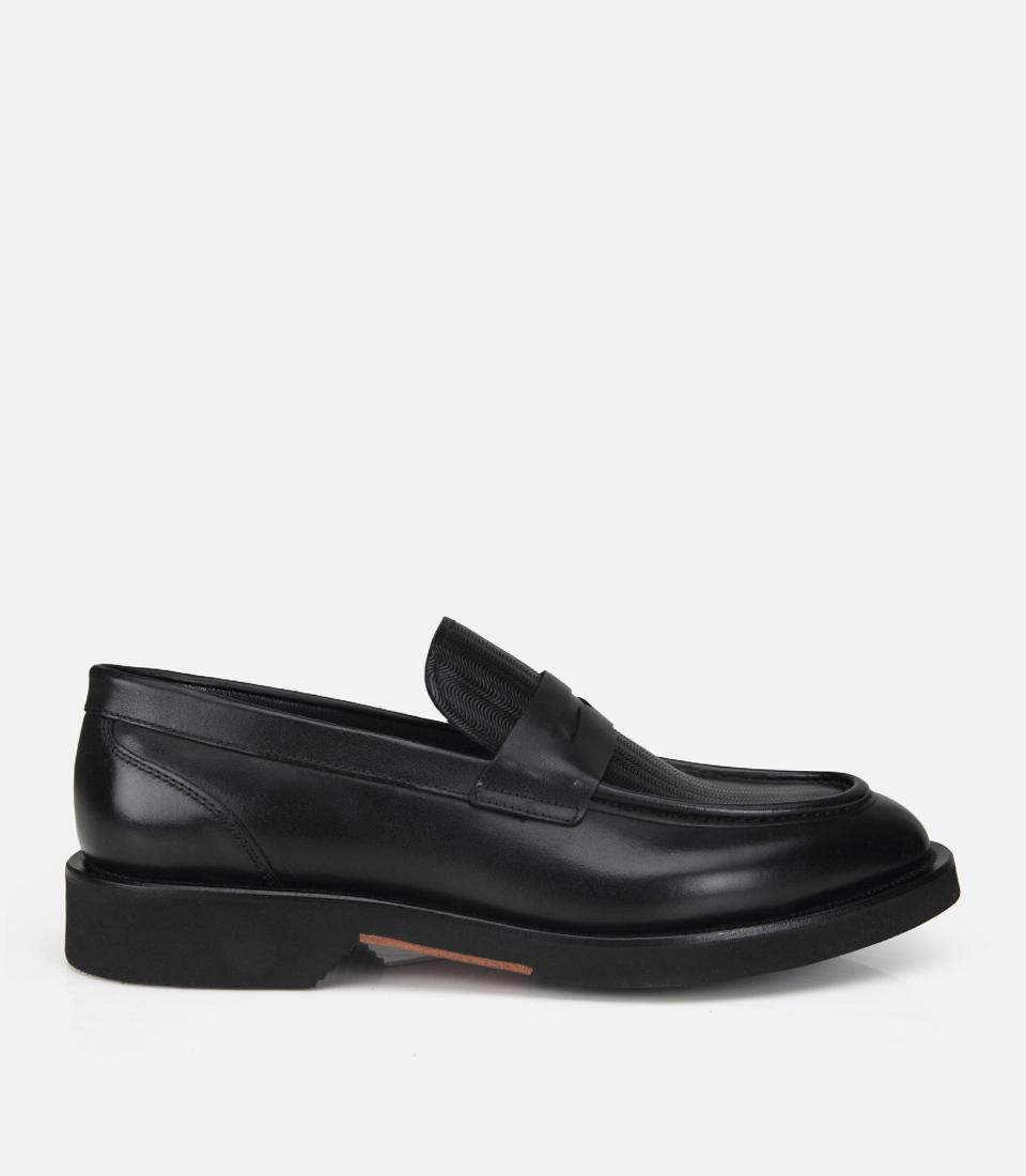 Erkek Deri Siyah Kalın Tabanlı Klasik Loafer