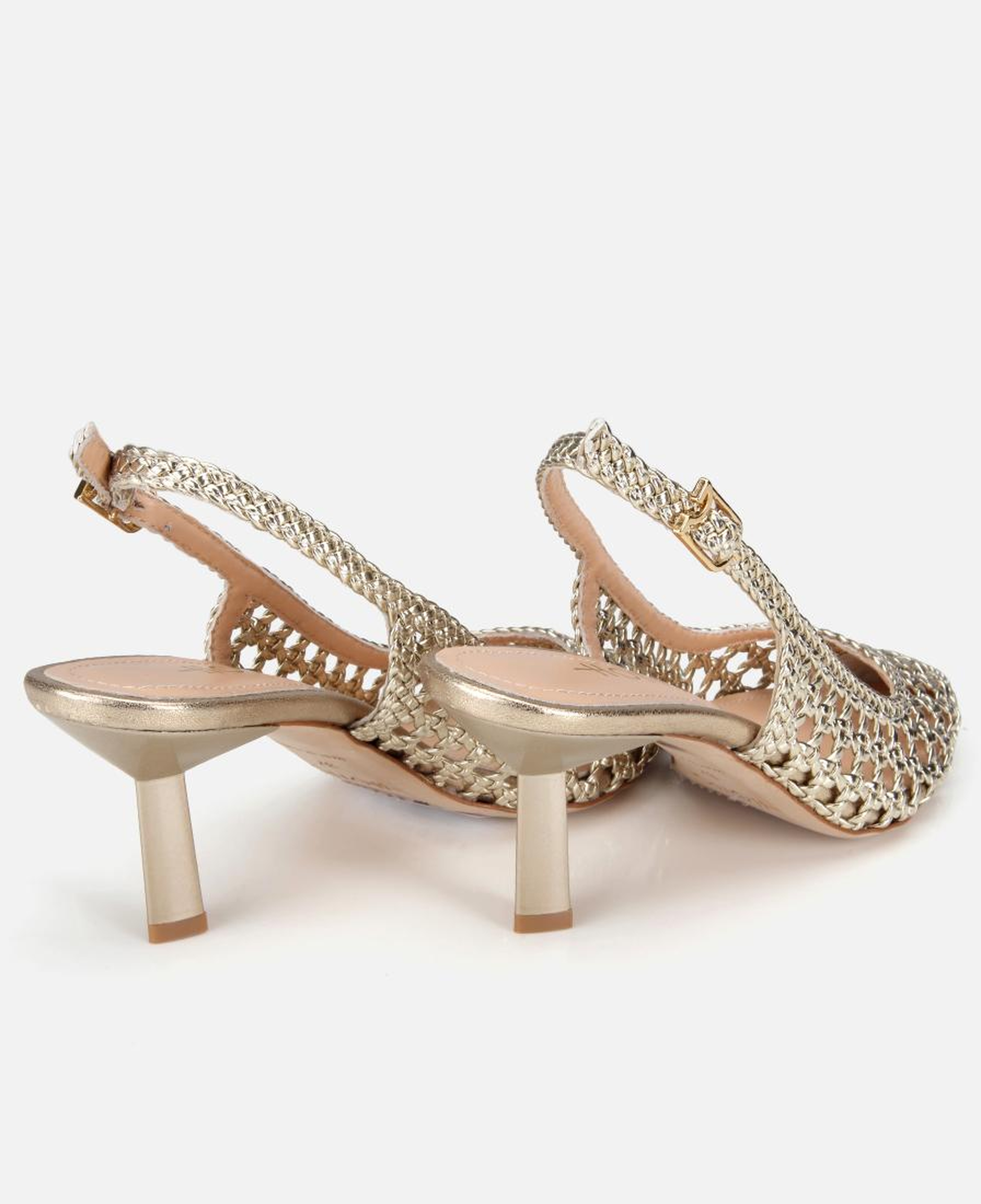 Kadın Gold Örgü Detaylı Arkası Açık Kısa Topuklu Stiletto