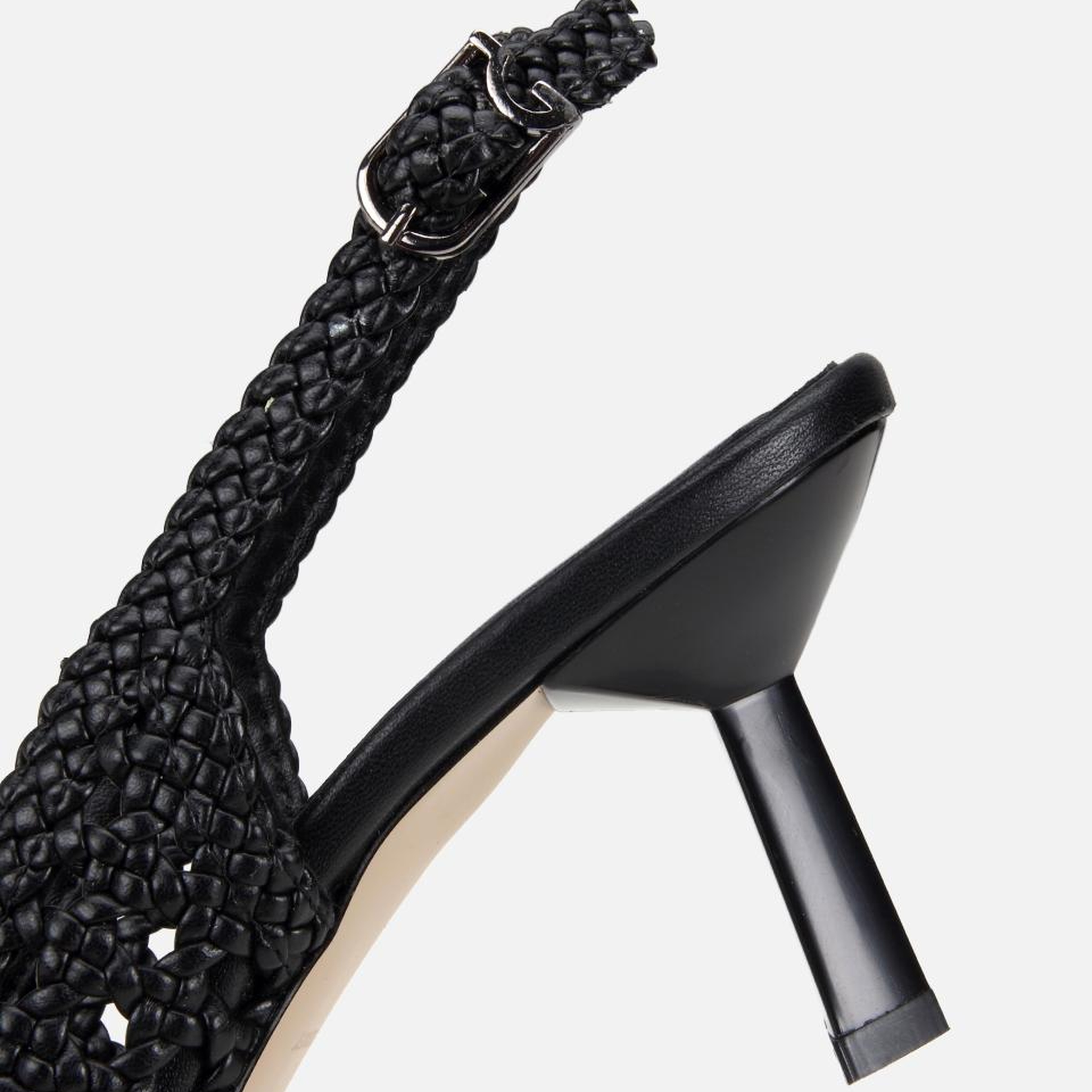 Kadın Siyah Örgü Detaylı Arkası Açık Kısa Topuklu Stiletto