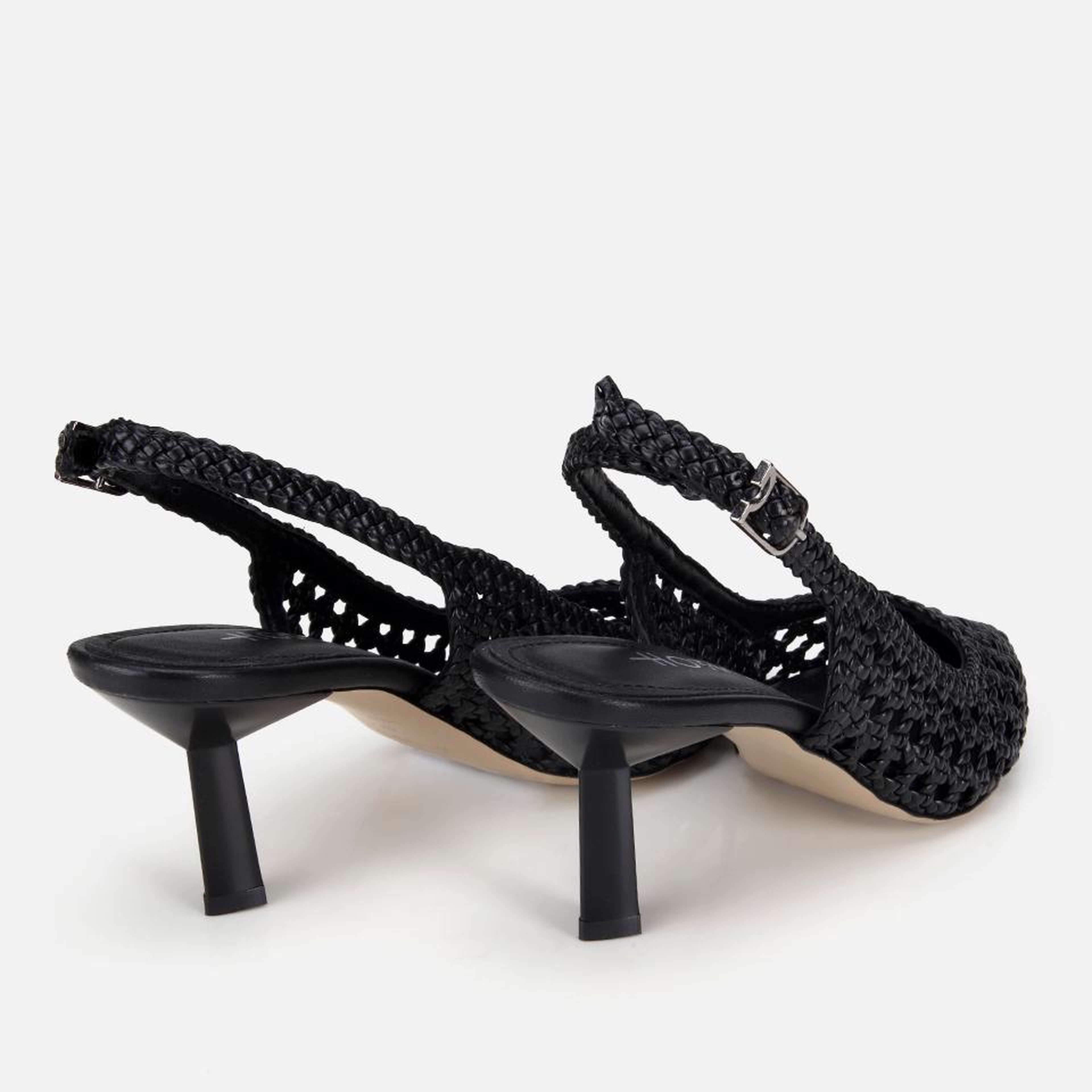 Kadın Siyah Örgü Detaylı Arkası Açık Kısa Topuklu Stiletto