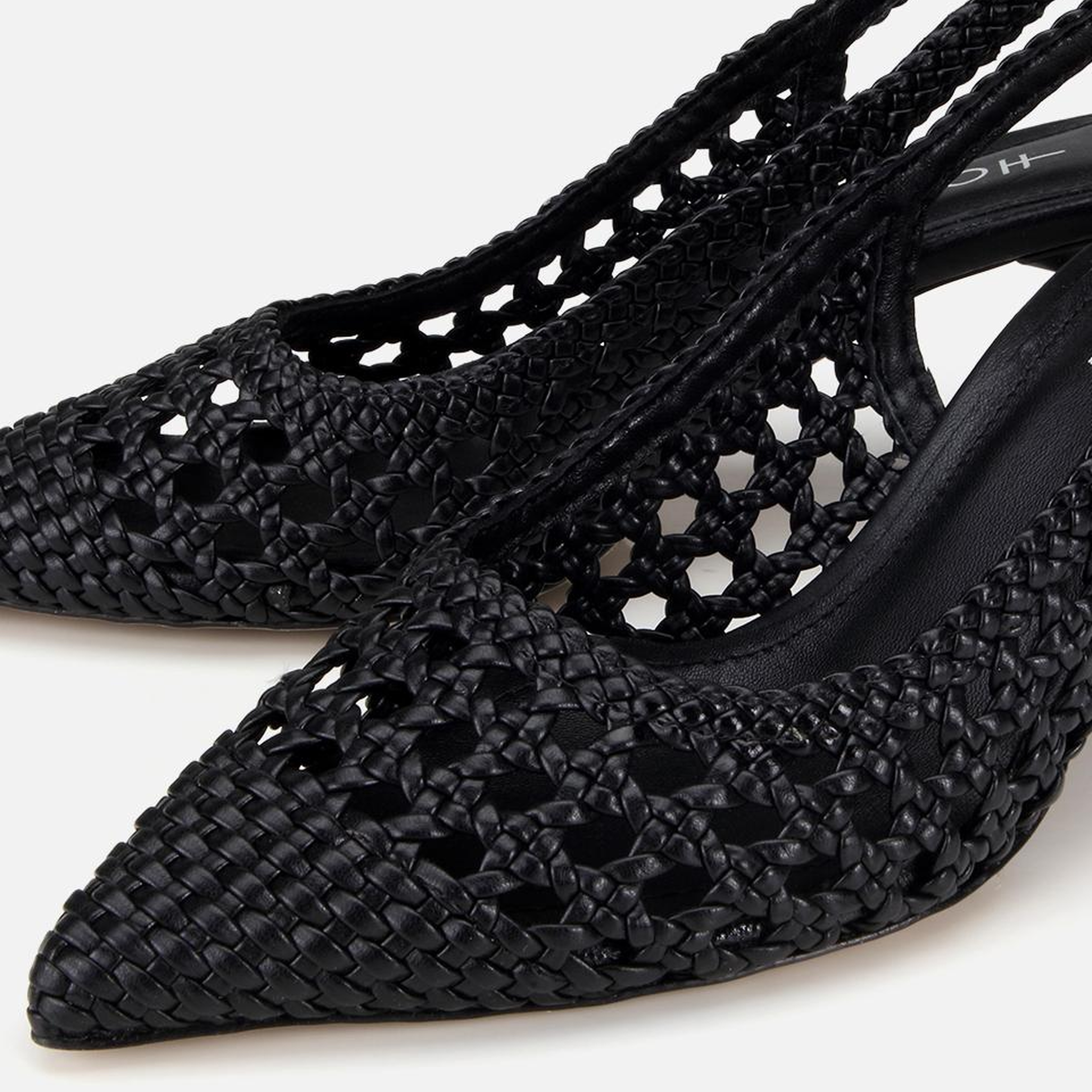 Kadın Siyah Örgü Detaylı Arkası Açık Kısa Topuklu Stiletto