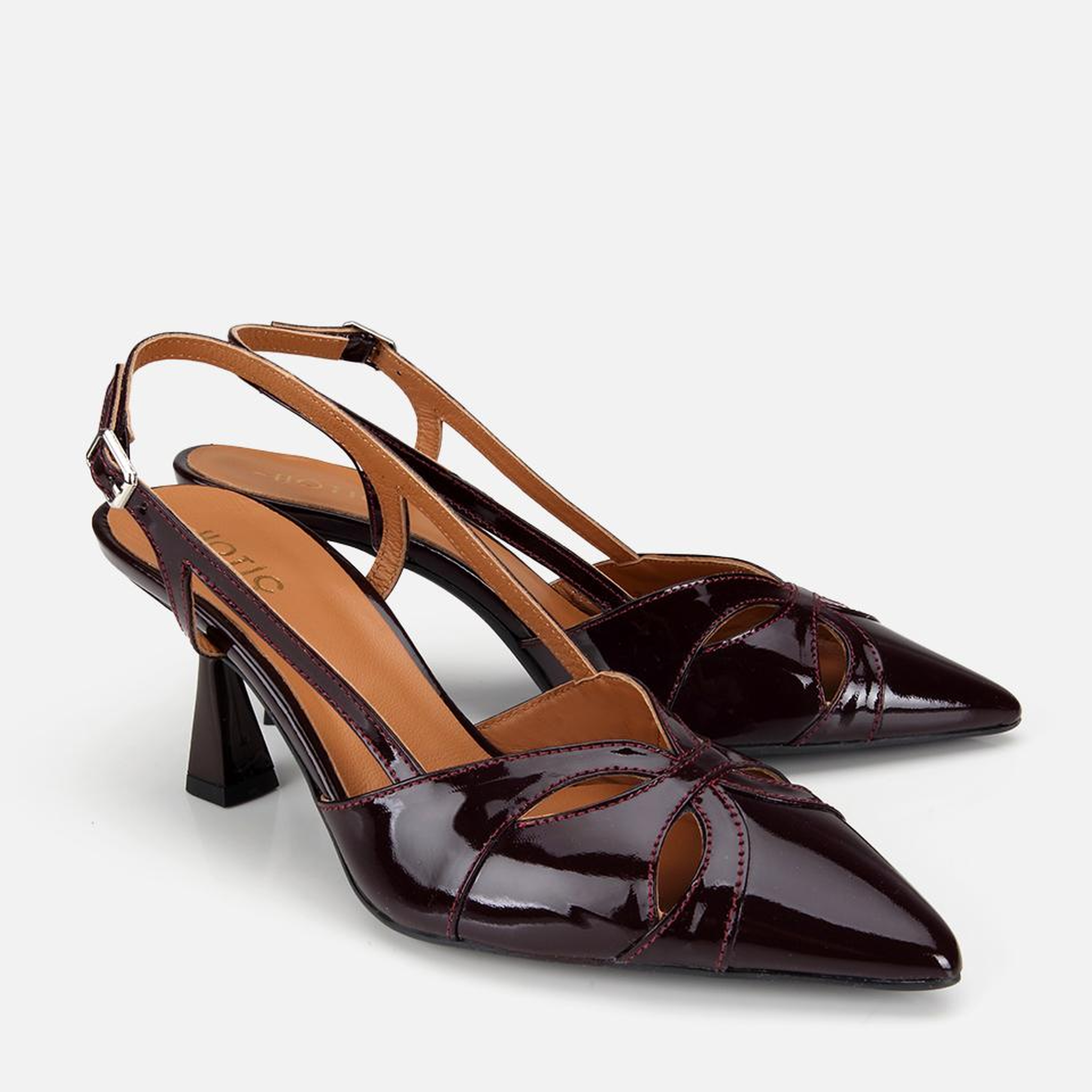 Kadın Rugan Deri Bordo Arkası Açık Kısa Topuklu Stiletto