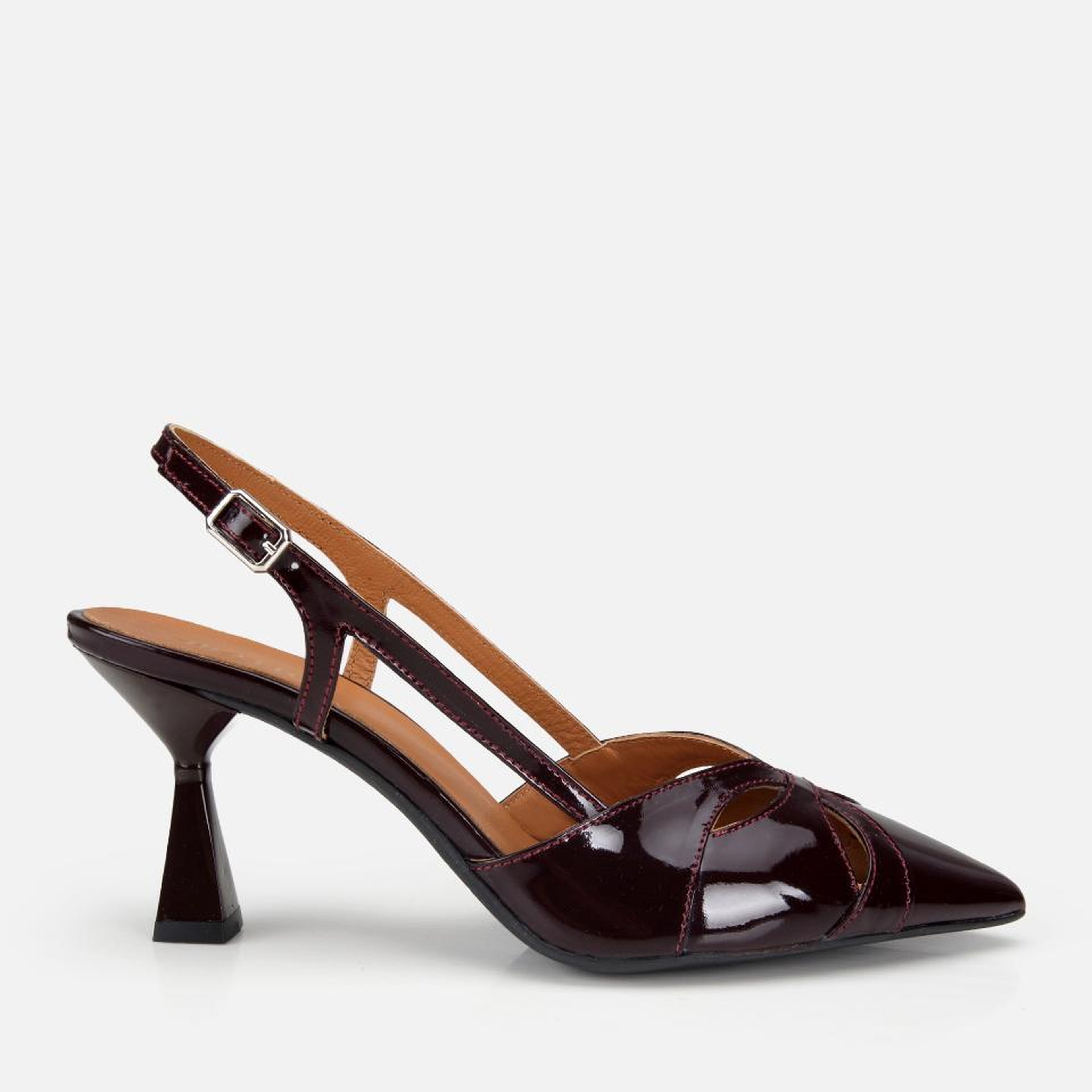Kadın Rugan Deri Bordo Arkası Açık Kısa Topuklu Stiletto