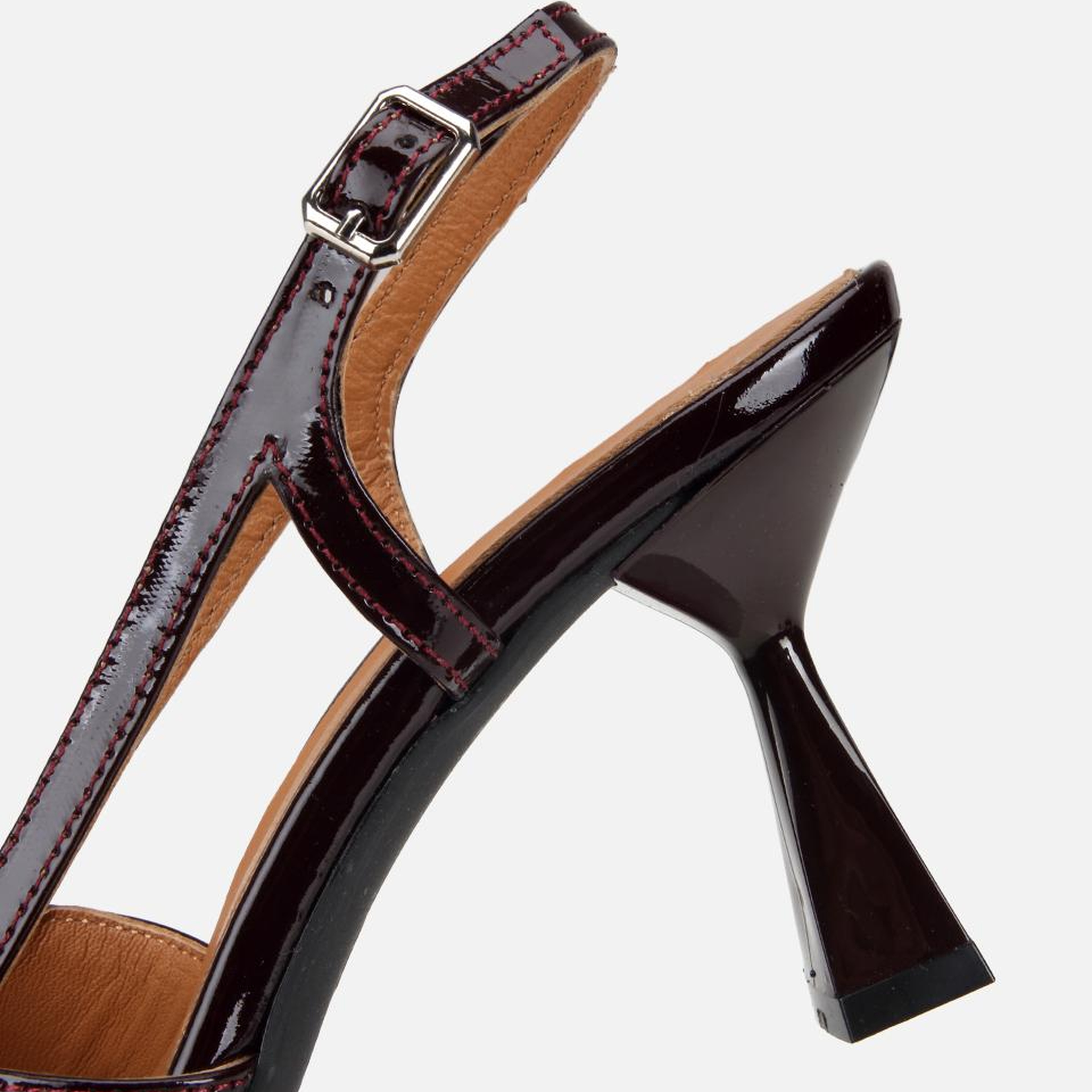 Kadın Rugan Deri Bordo Arkası Açık Kısa Topuklu Stiletto