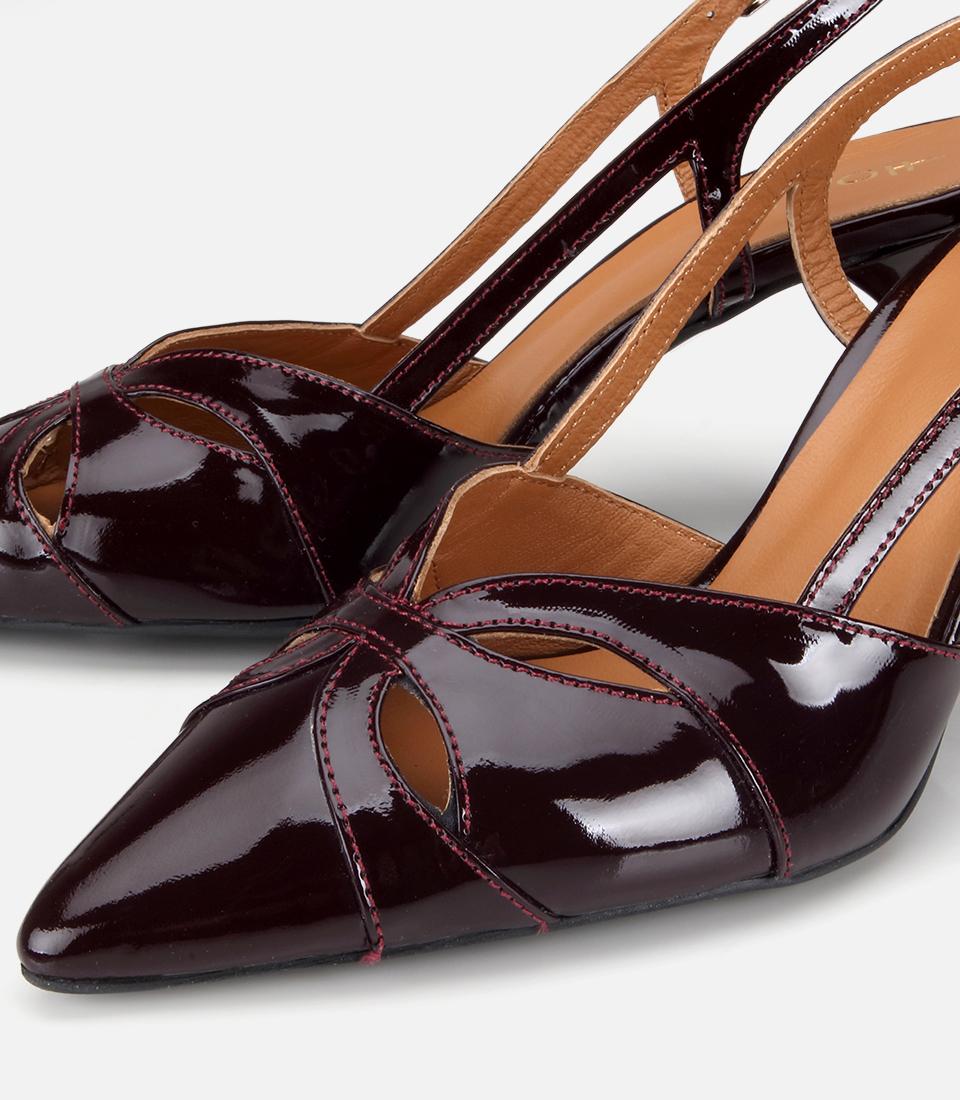Kadın Rugan Deri Bordo Arkası Açık Kısa Topuklu Stiletto