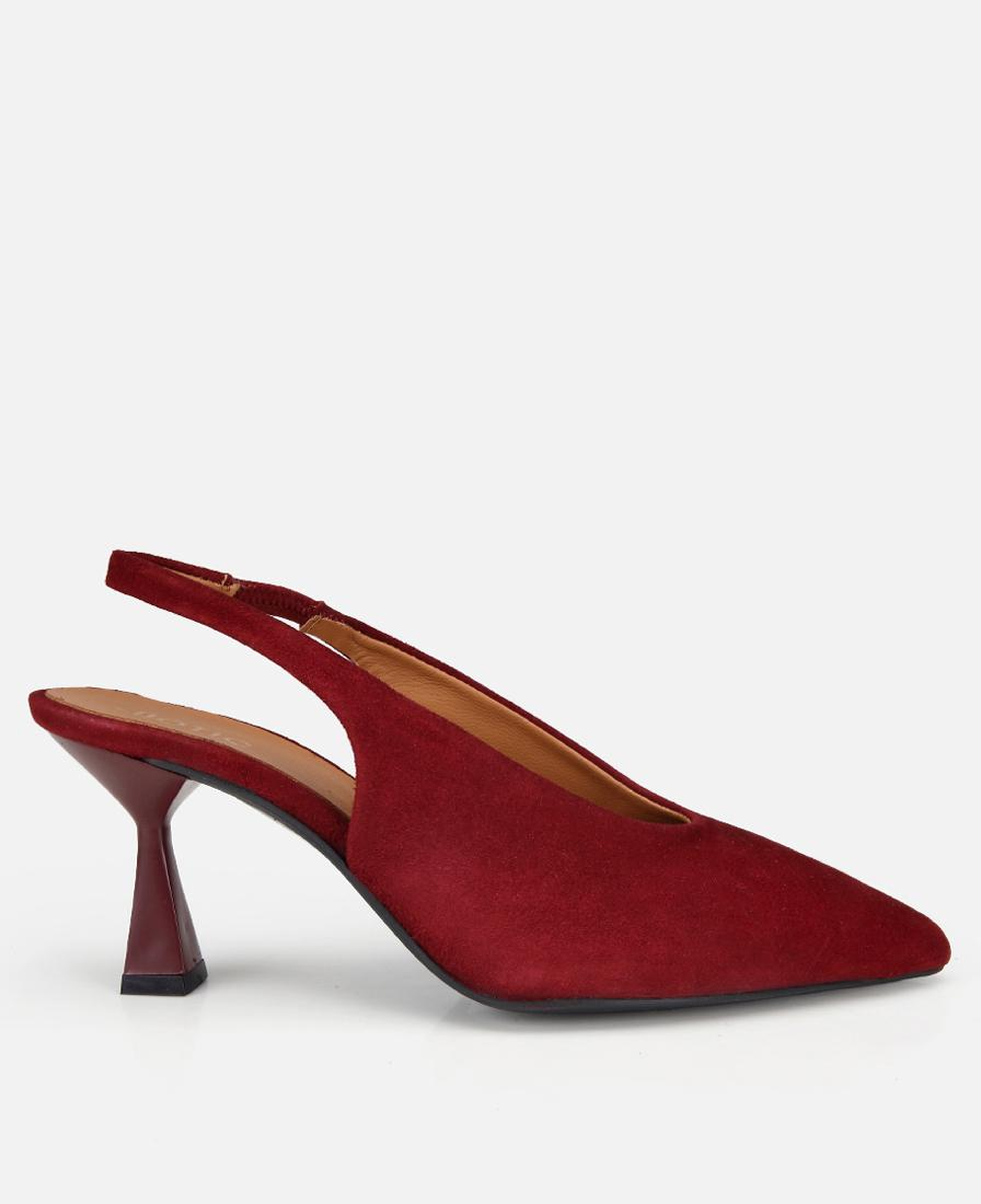 Kadın Süet Deri Bordo Yumuşak Dokulu Kısa Topuklu Stiletto
