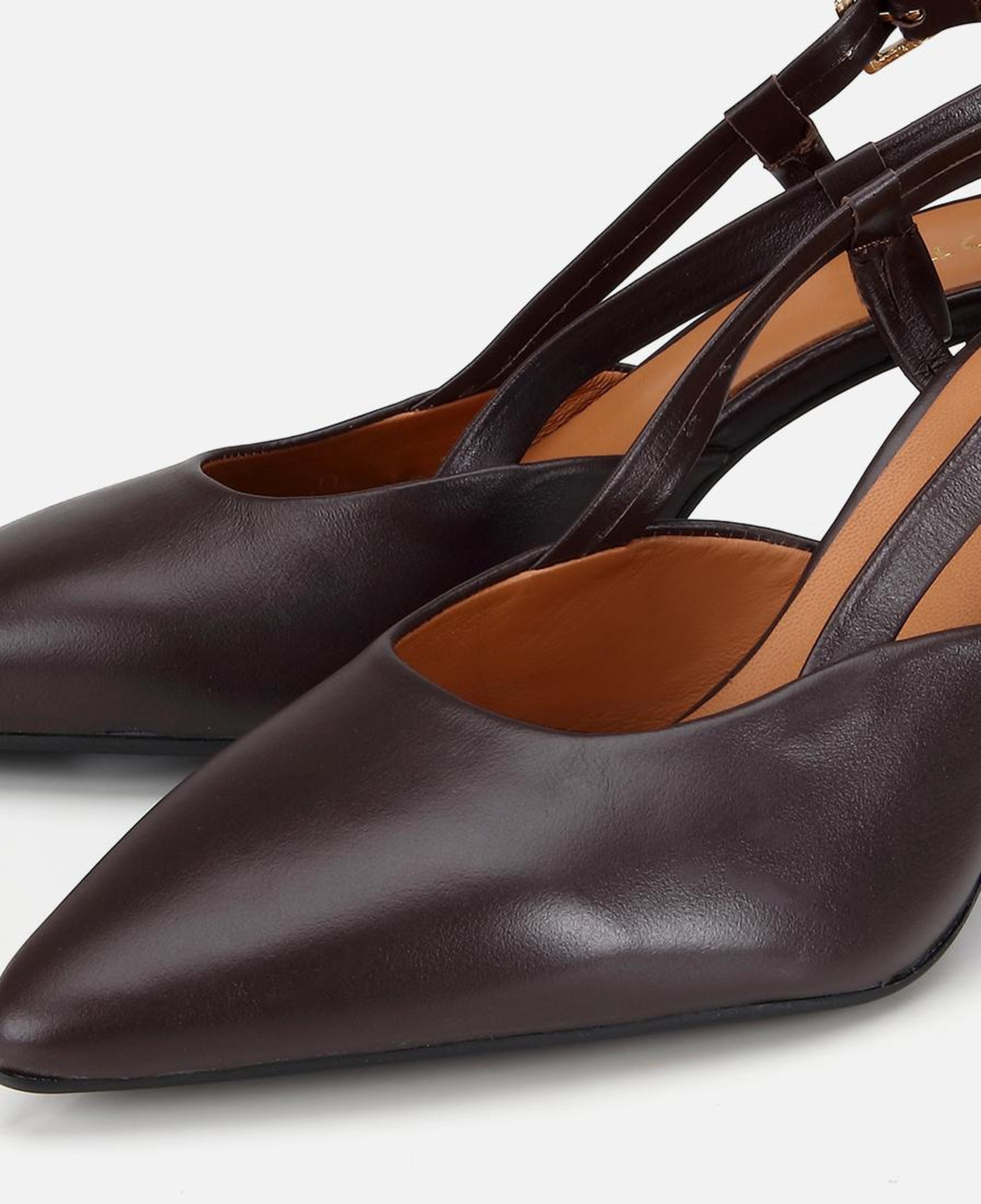 Kadın Deri Kahverengi Bantlı Arkası Açık Kısa Topuklu Stiletto