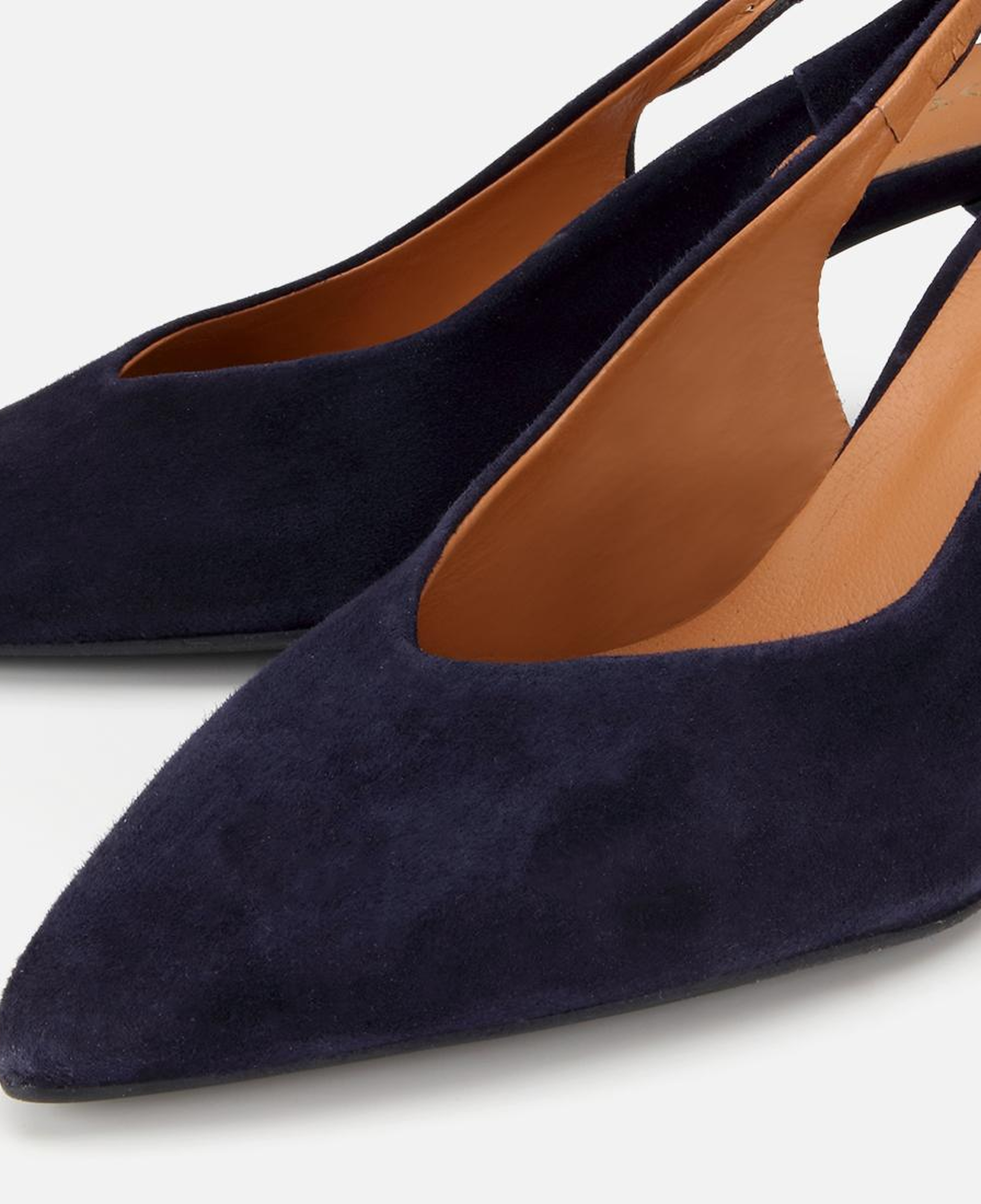 Kadın Süet Deri Lacivert Sivri Burunlu Arkası Açık Kısa Topuklu Stiletto