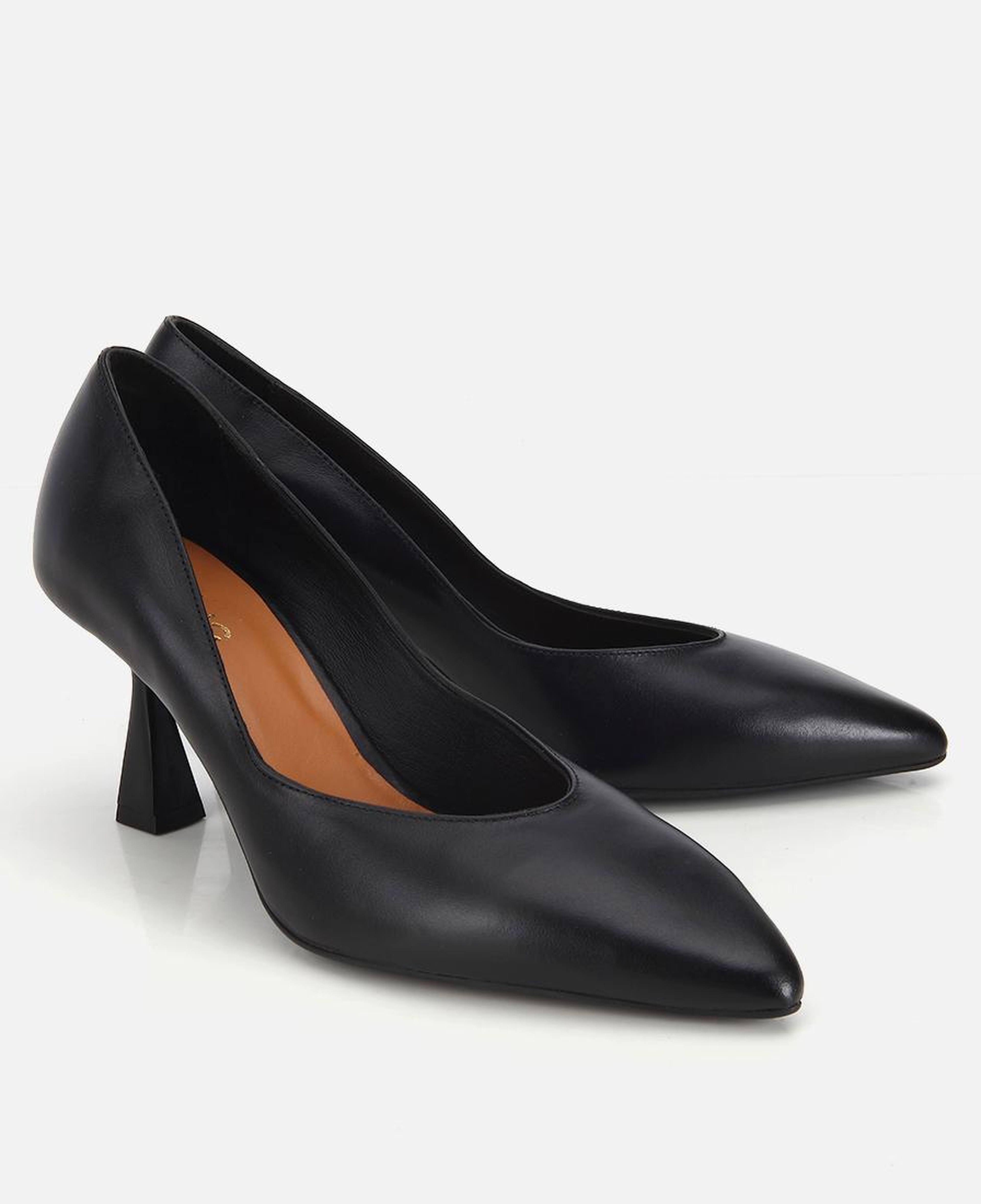 Kadın Deri Siyah Kısa Topuklu Stiletto