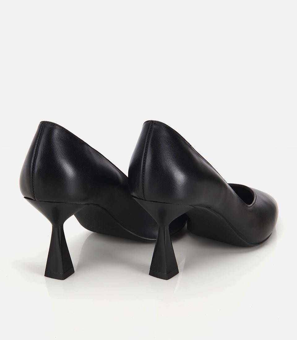 Kadın Deri Siyah Kısa Topuklu Stiletto