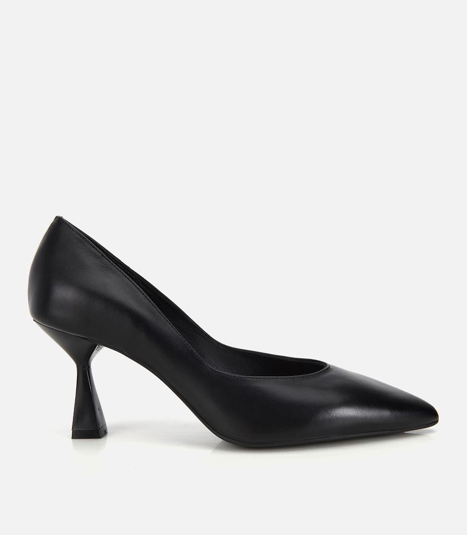 Kadın Deri Siyah Kısa Topuklu Stiletto