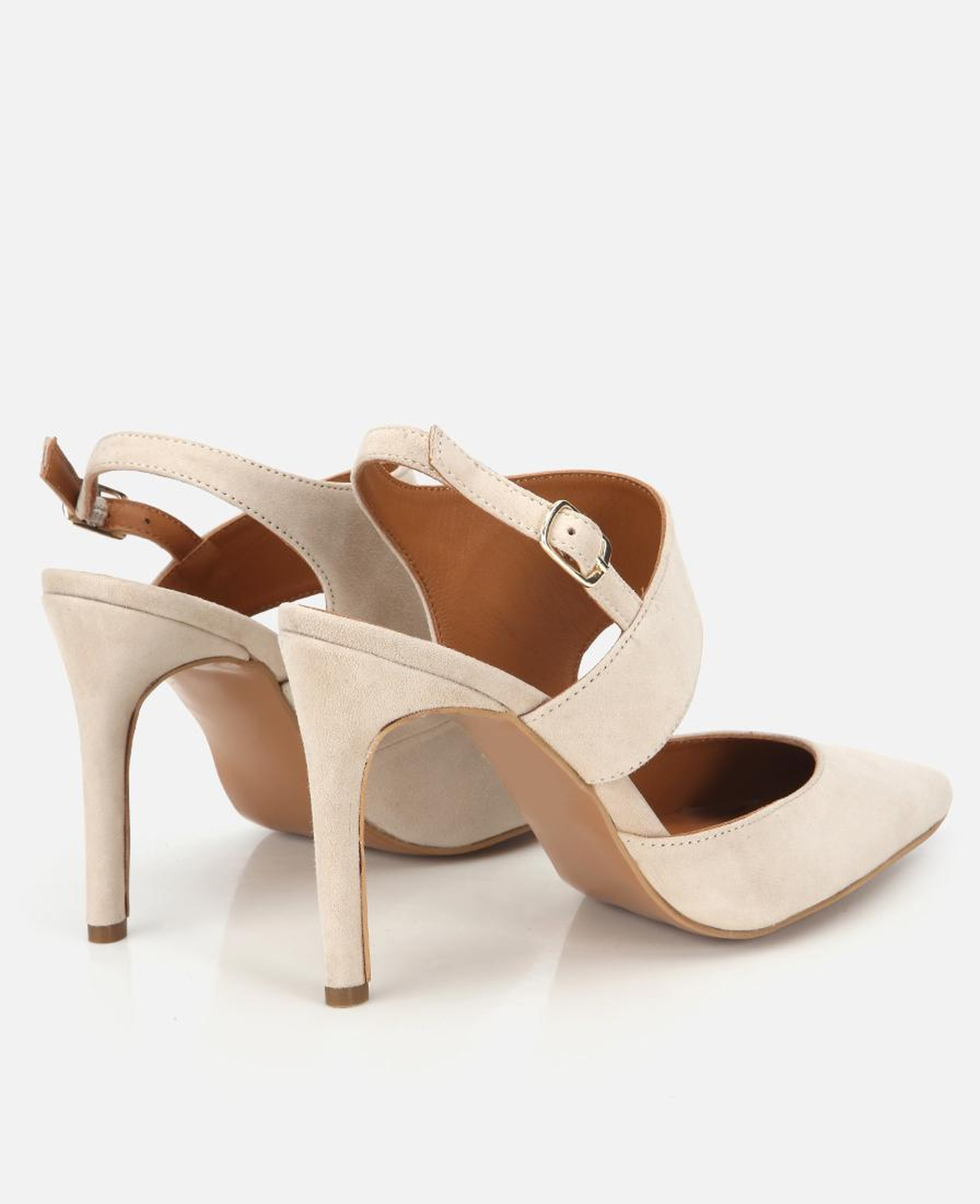 Kadın Süet Deri Bej Arkası Açık Stiletto