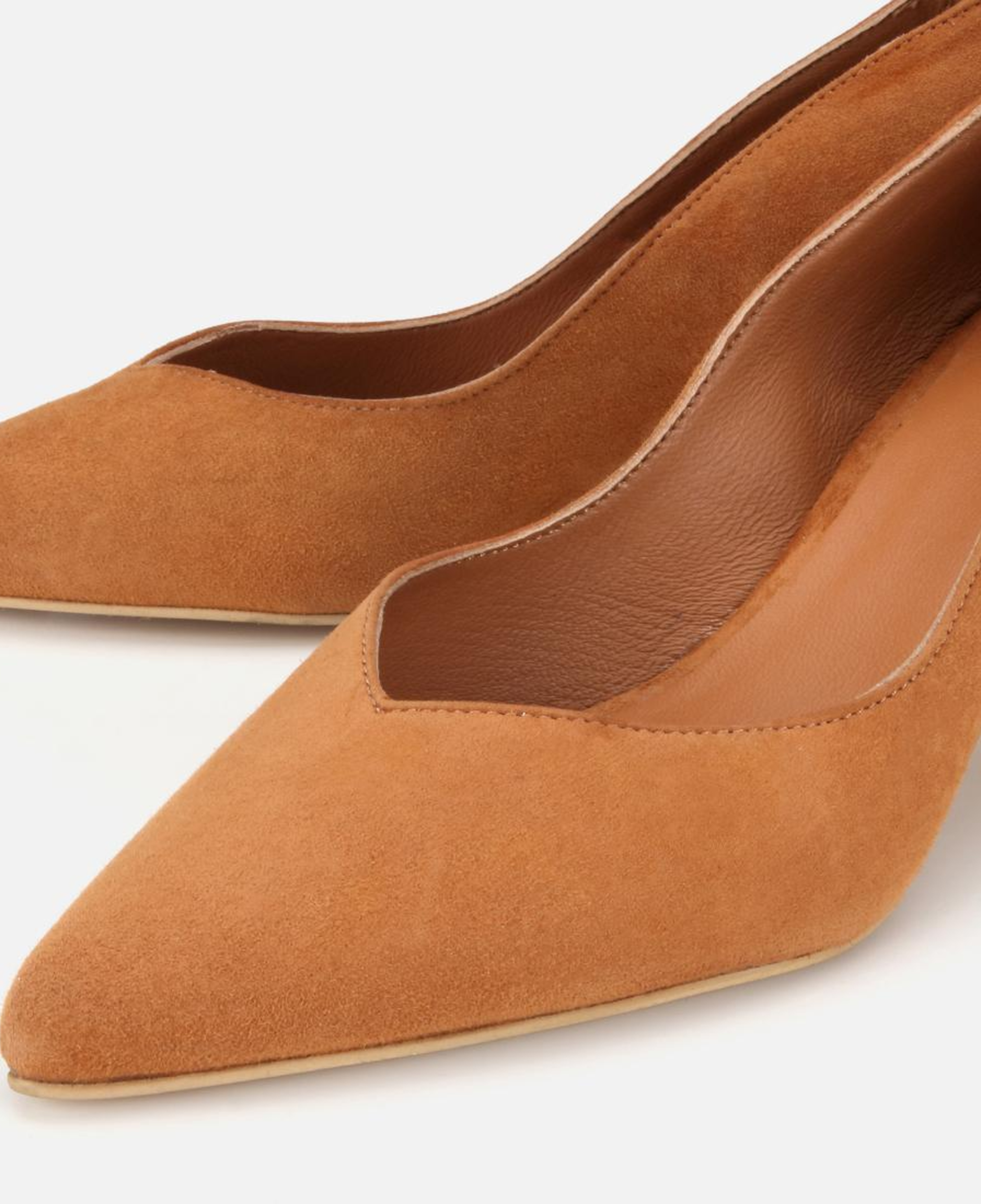 Kadın Süet Deri Taba Kısa Topuklu Stiletto