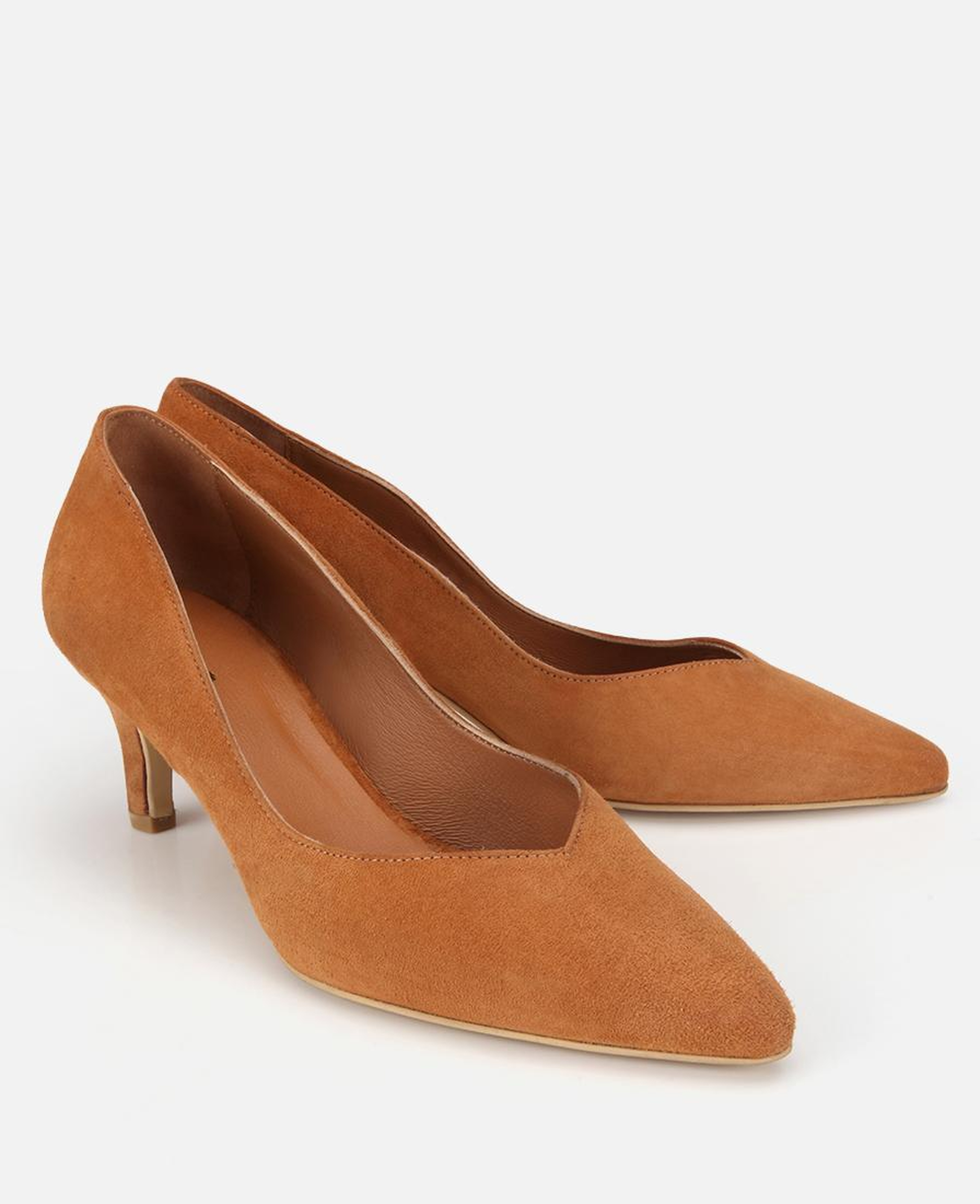 Kadın Süet Deri Taba Kısa Topuklu Stiletto