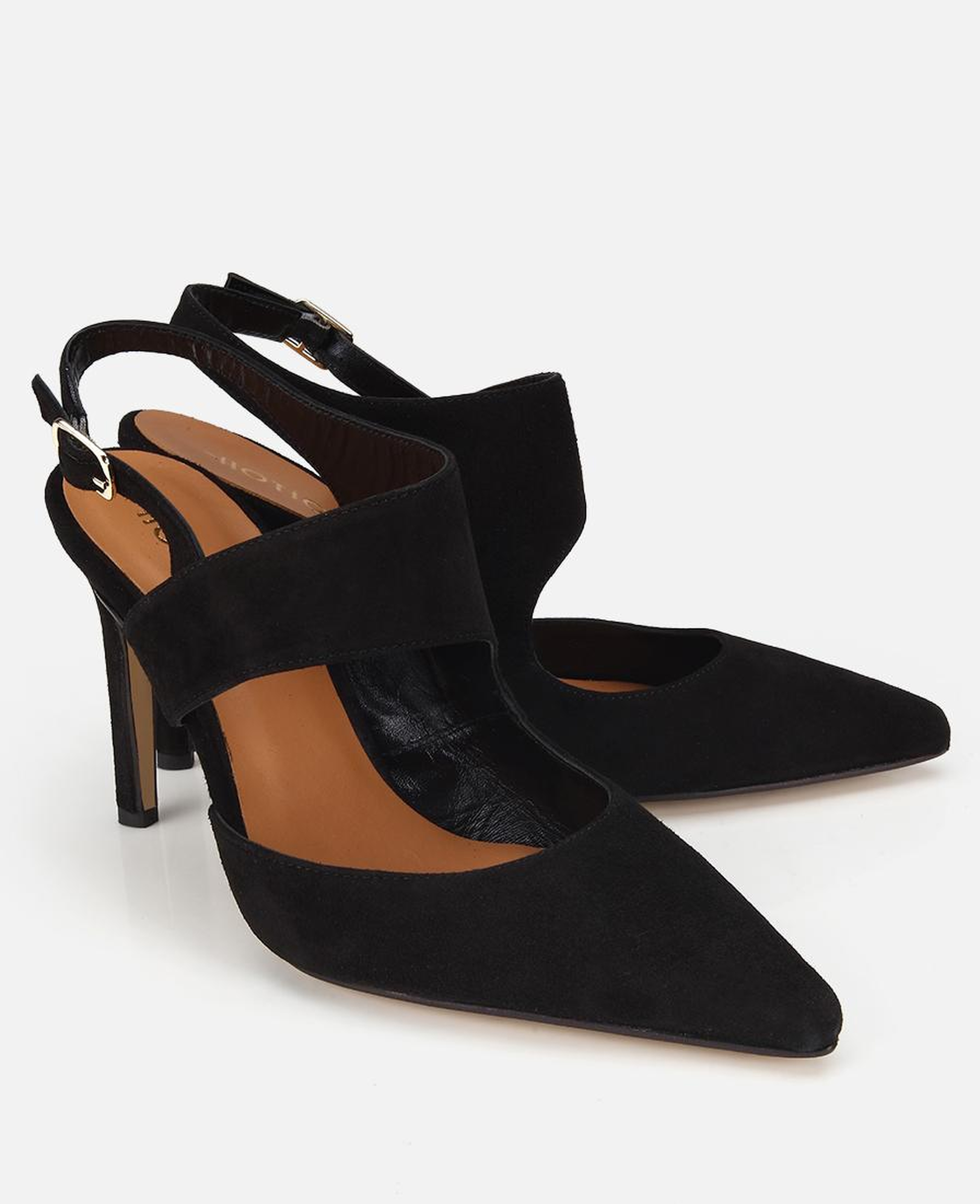 Kadın Süet Deri Siyah Arkası Açık Stiletto