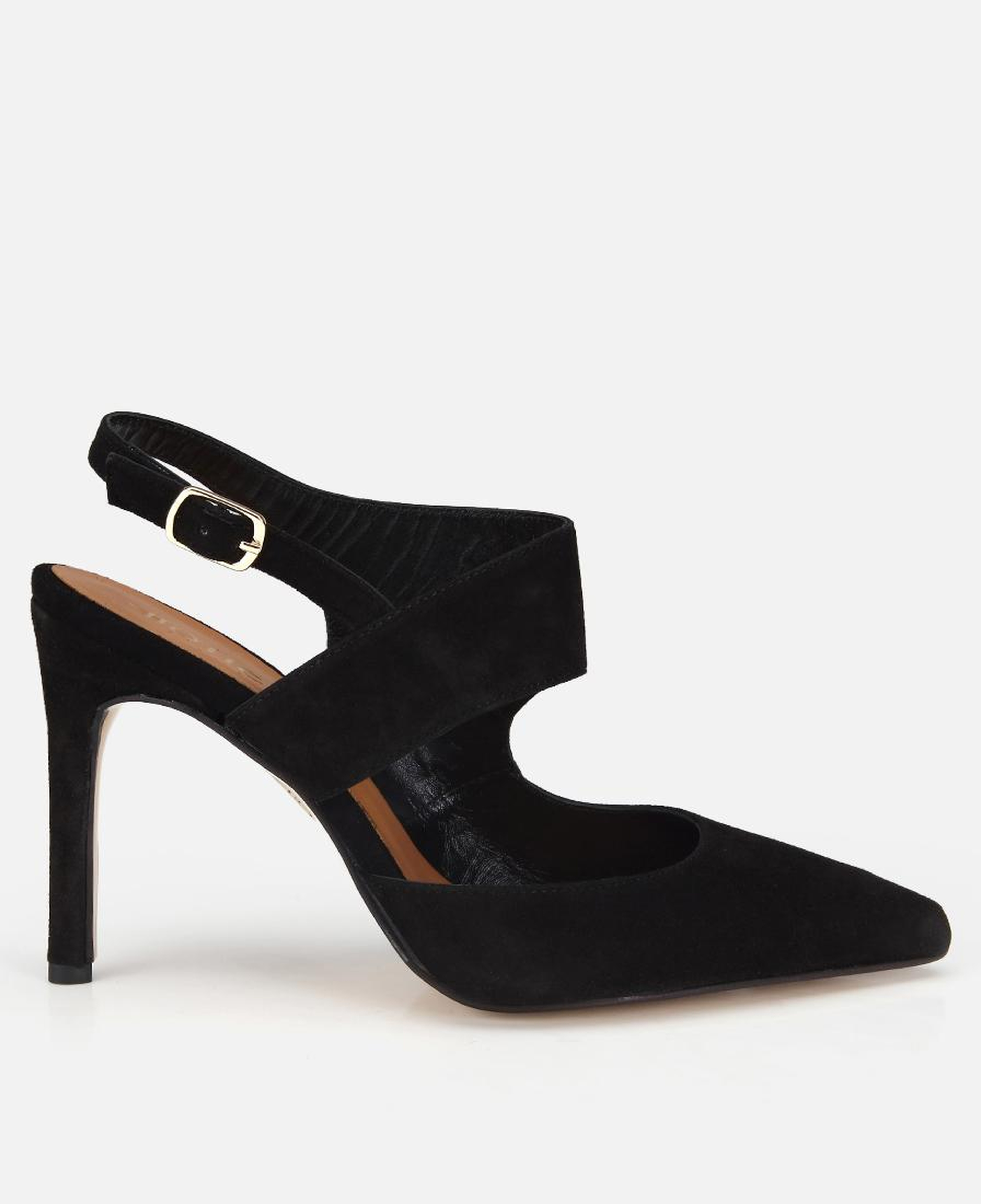 Kadın Süet Deri Siyah Arkası Açık Stiletto