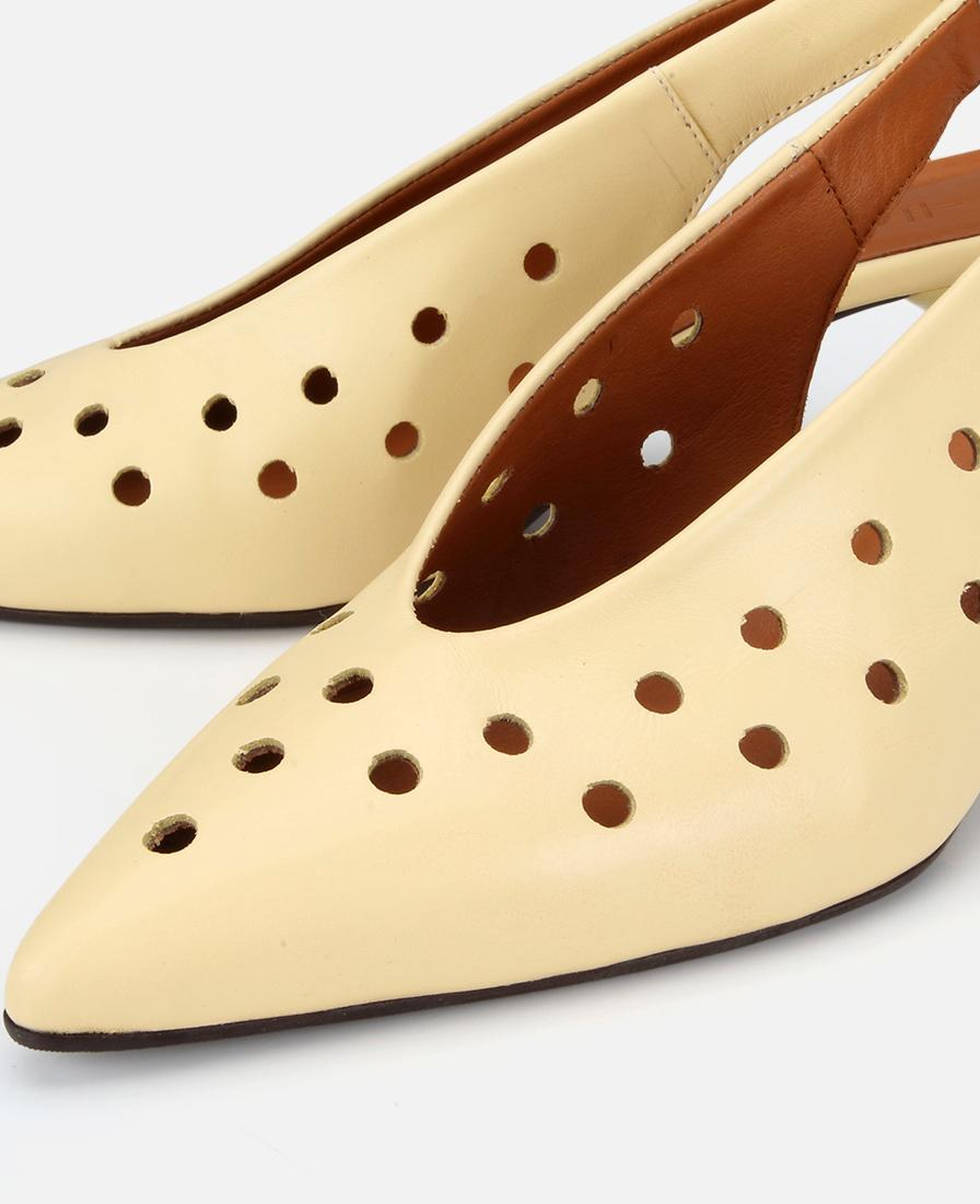 Kadın Deri Sarı Delikli Arkası Açık Kısa Topuklu Stiletto