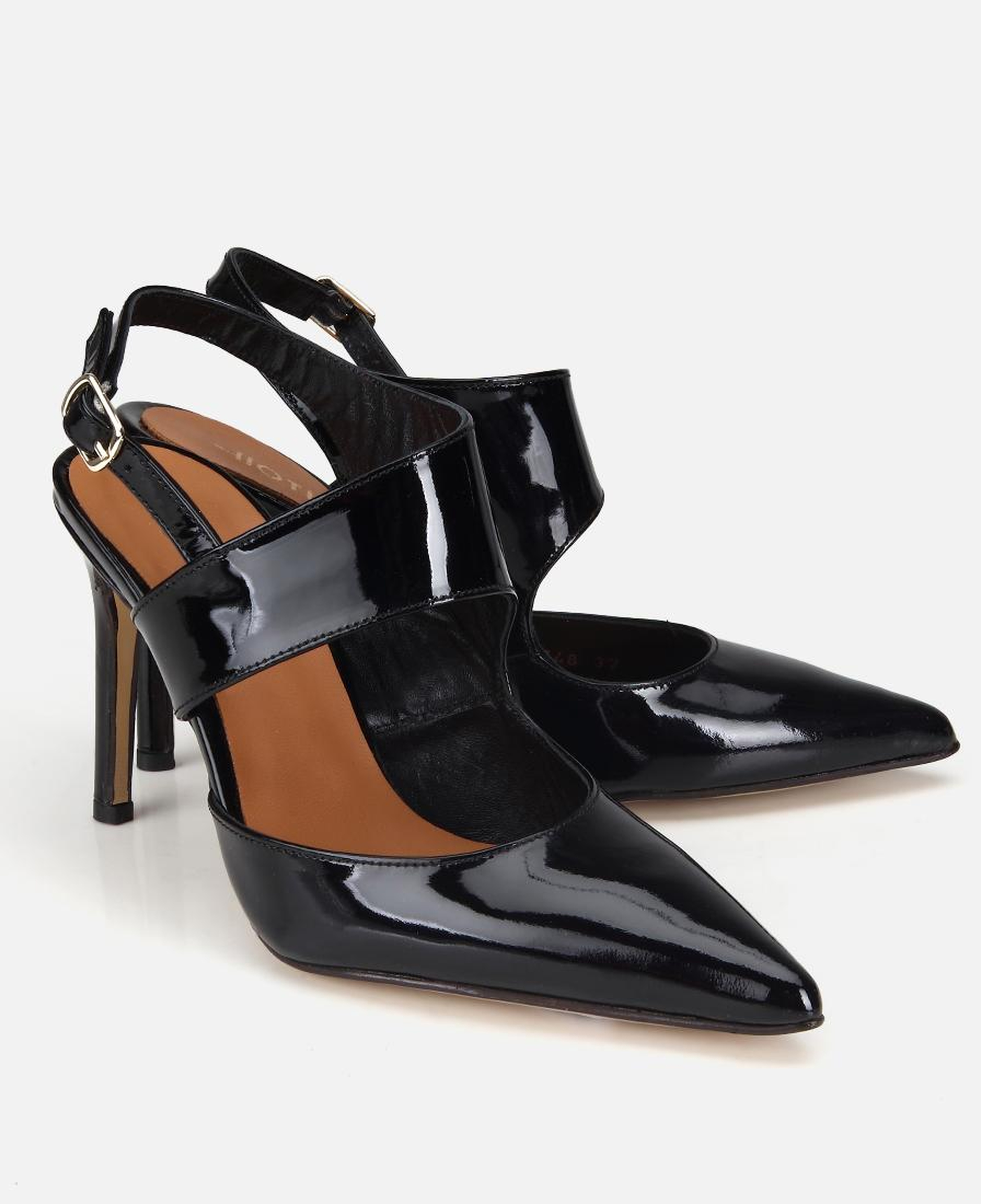 Kadın Rugan Deri Siyah Arkası Açık Stiletto