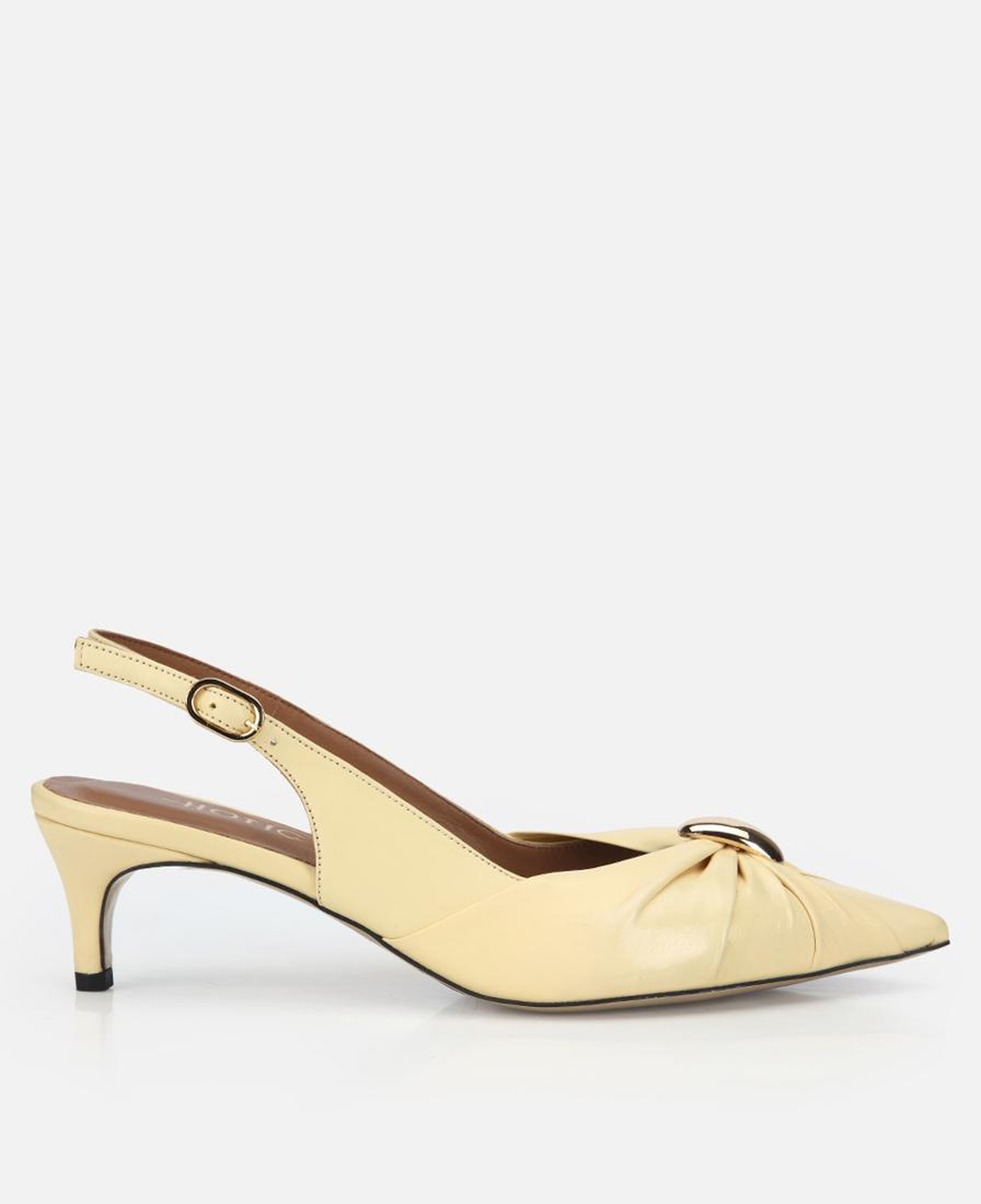 Kadın Deri Sarı Gold Tokalı Arkası Açık Kısa Topuklu Stiletto
