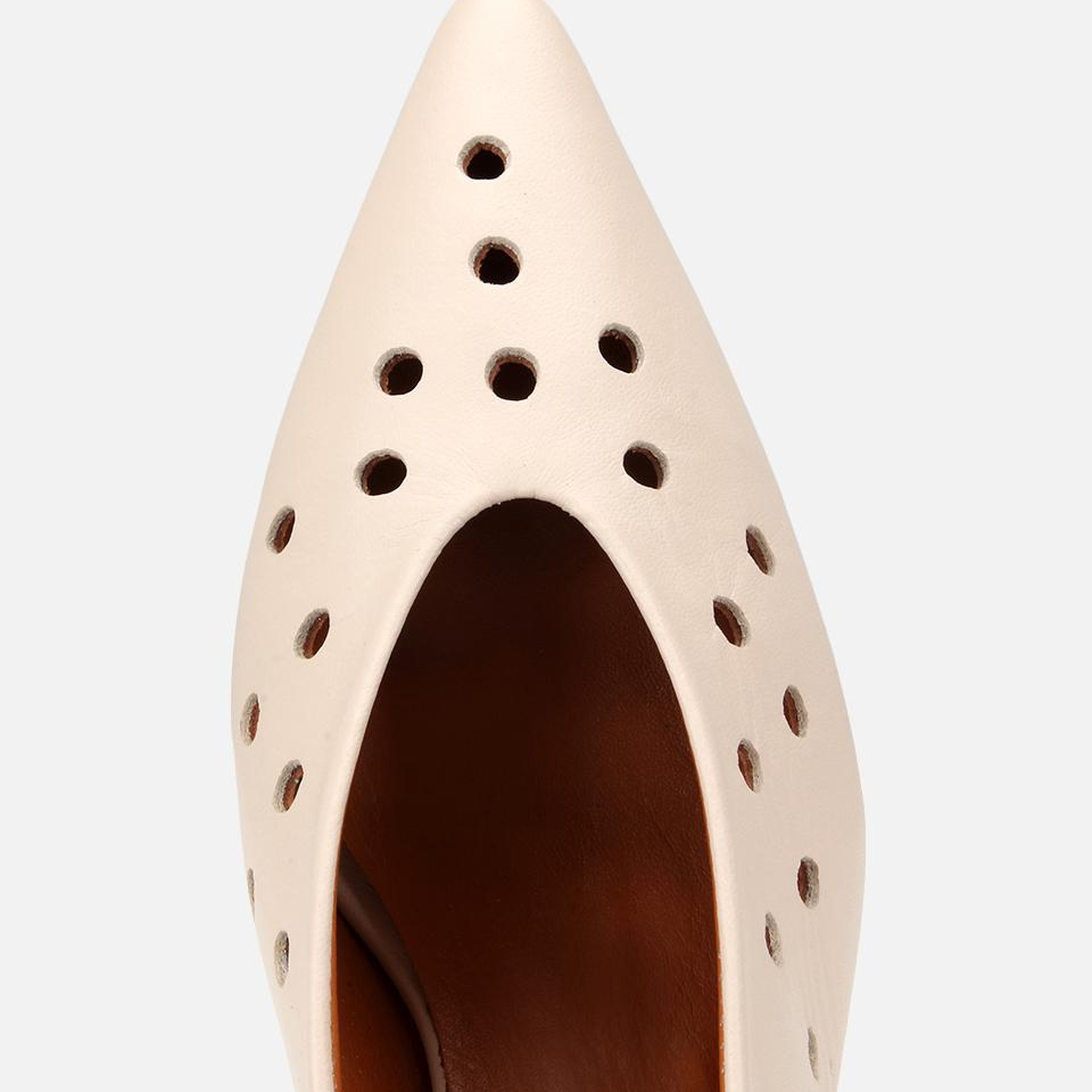 Kadın Deri Ekru Delikli Arkası Açık Kısa Topuklu Stiletto