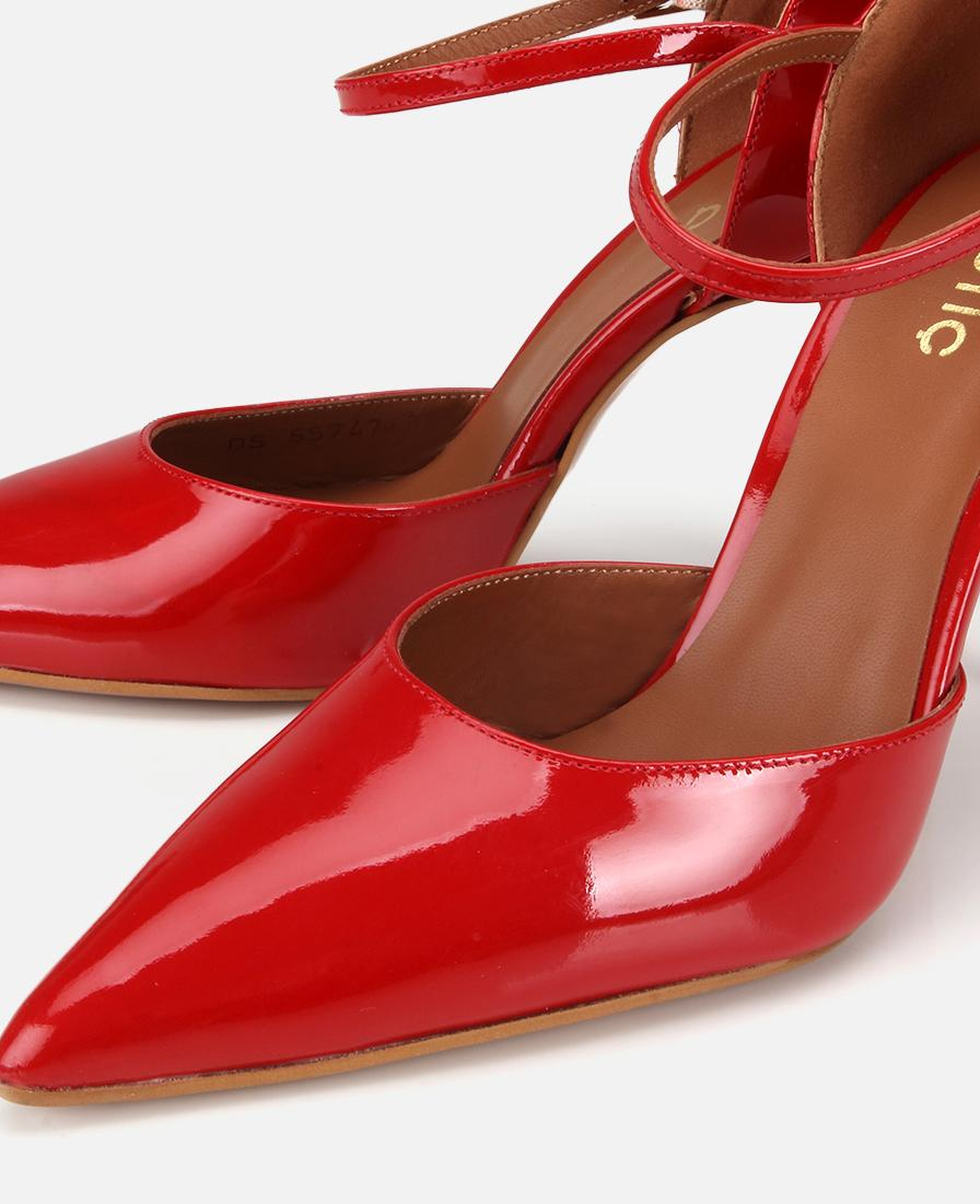 Kadın Rugan Deri Kırmızı Bilekten Bağlamalı Stiletto