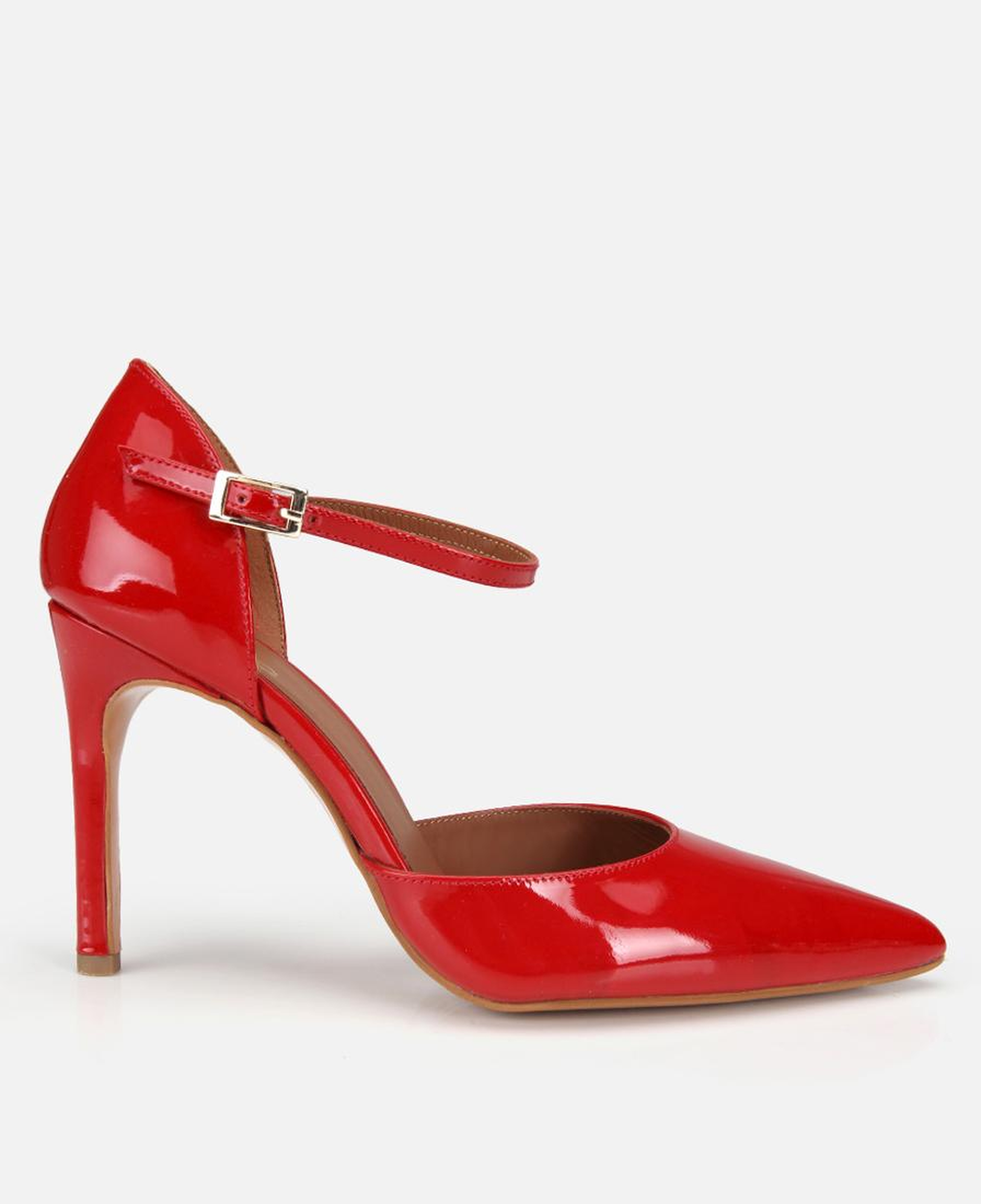 Kadın Rugan Deri Kırmızı Bilekten Bağlamalı Stiletto
