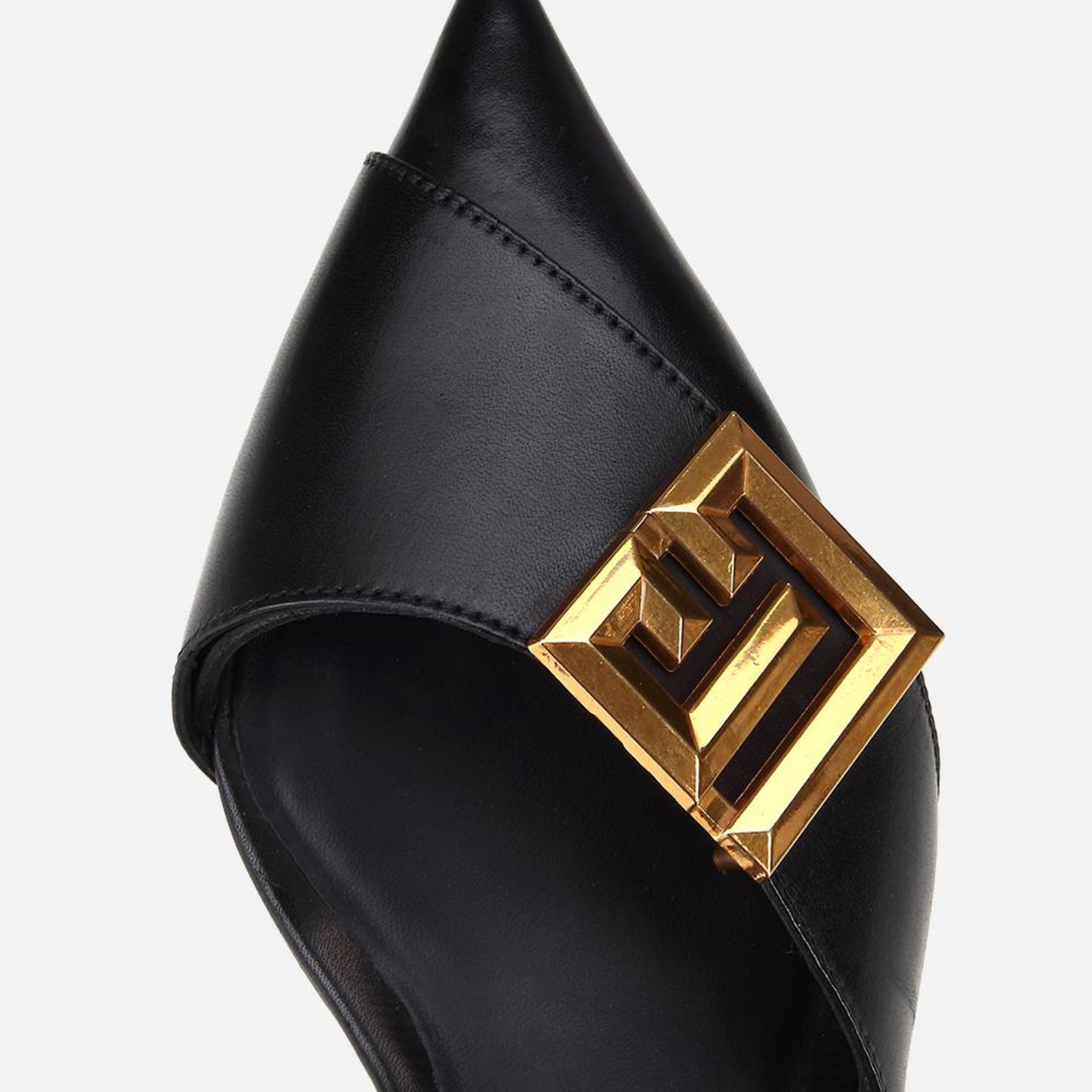 Kadın Siyah Deri Gold Tokalı Kısa Topuklu Stiletto