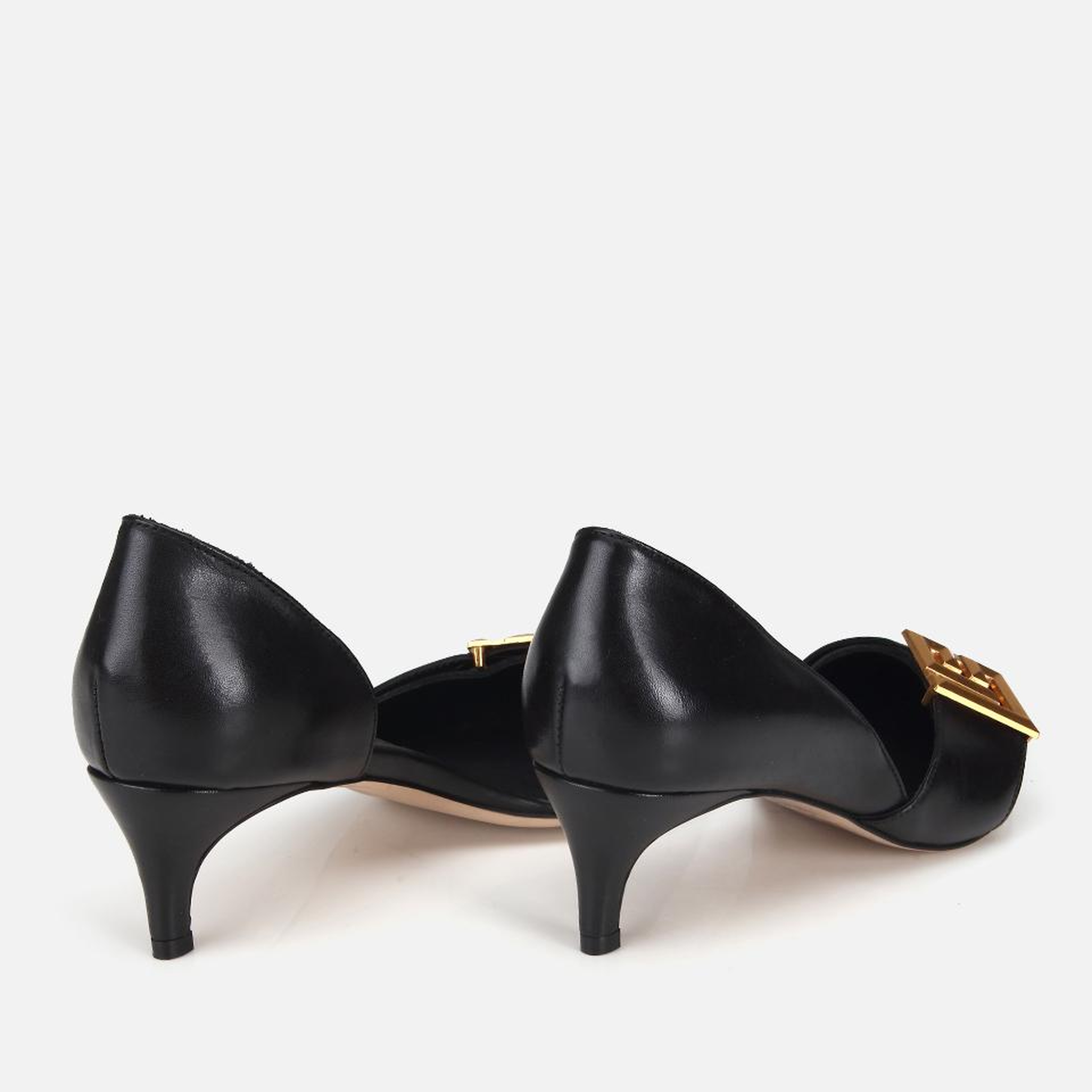 Kadın Siyah Deri Gold Tokalı Kısa Topuklu Stiletto