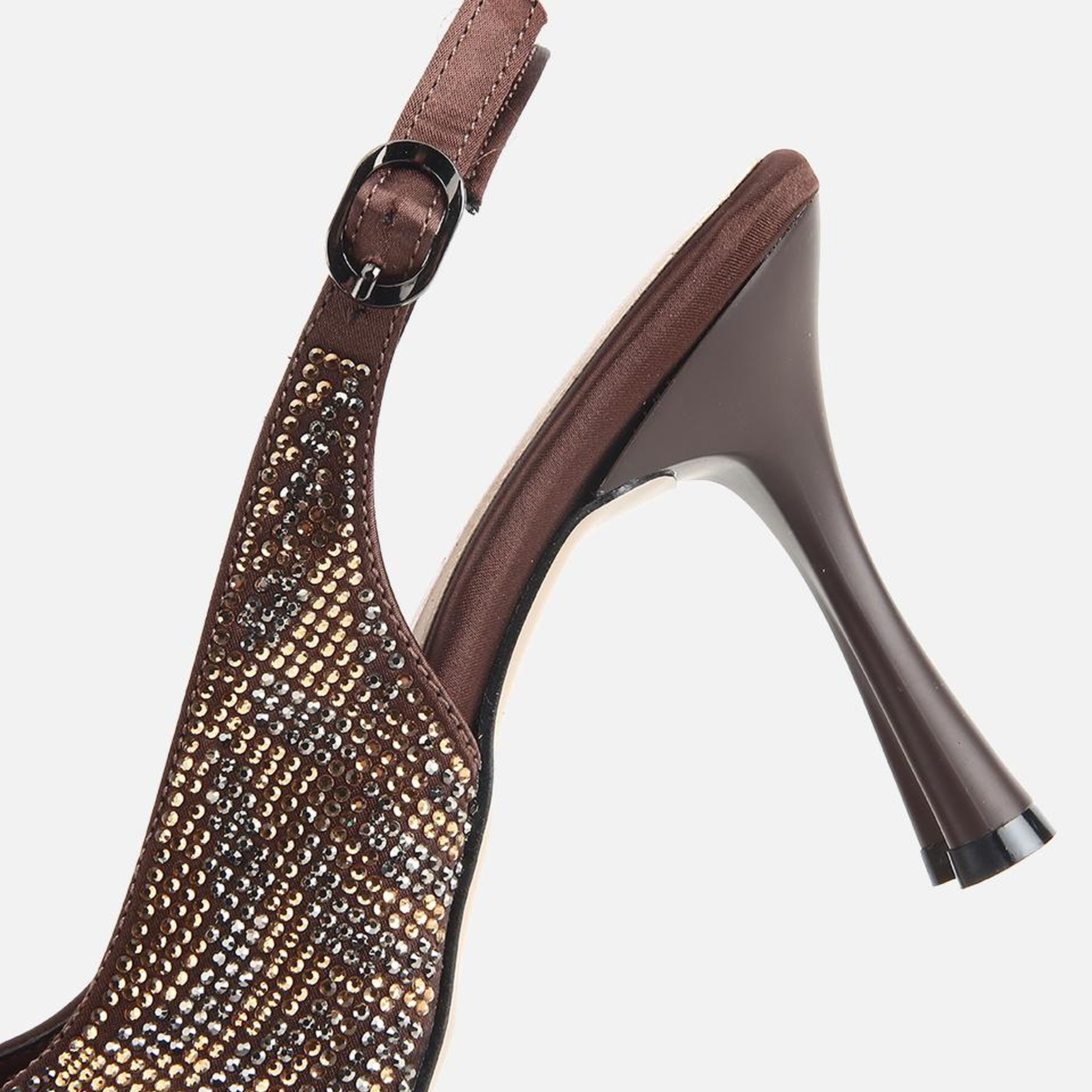 Kadın Kahverengi Arkası Açık Taşlı Stiletto