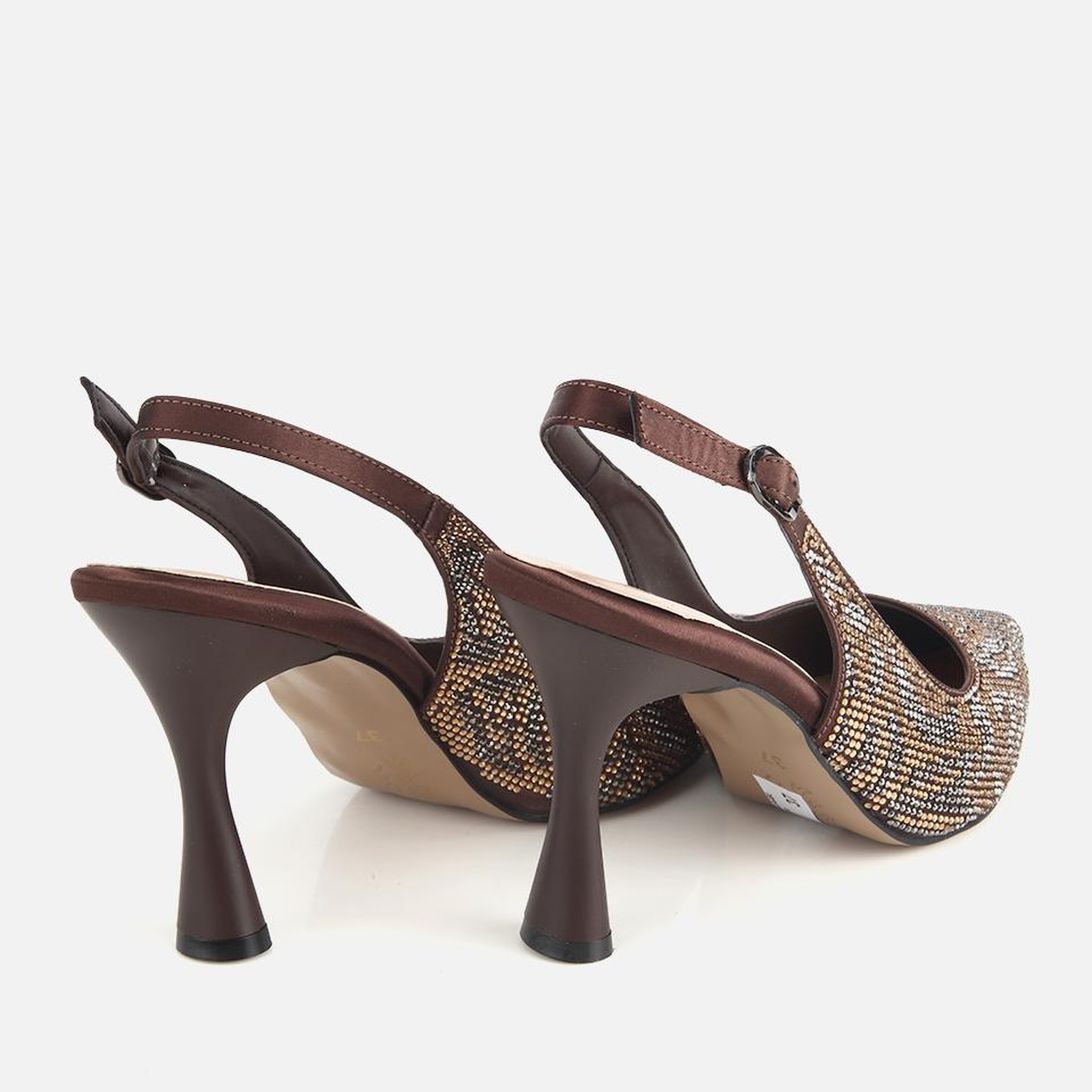 Kadın Kahverengi Arkası Açık Taşlı Stiletto