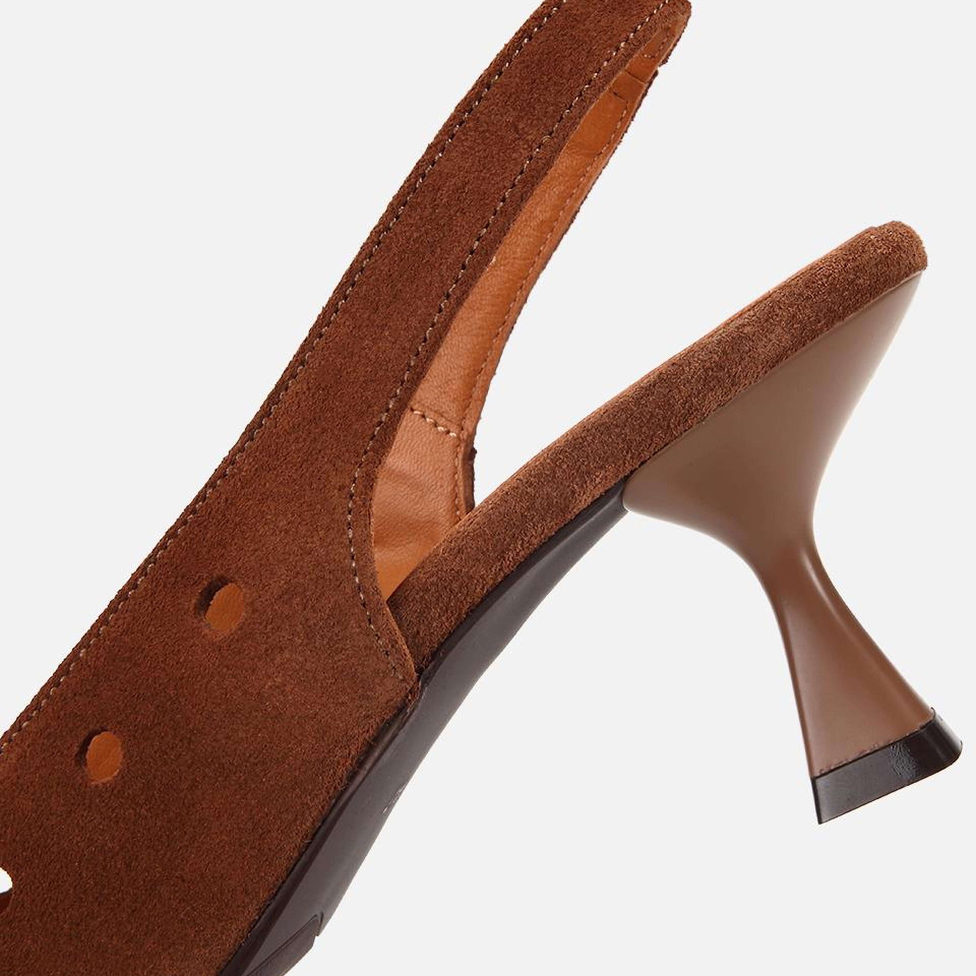 Kadın Süet Deri Taba Delikli Arkası Açık Kısa Topuklu Stiletto