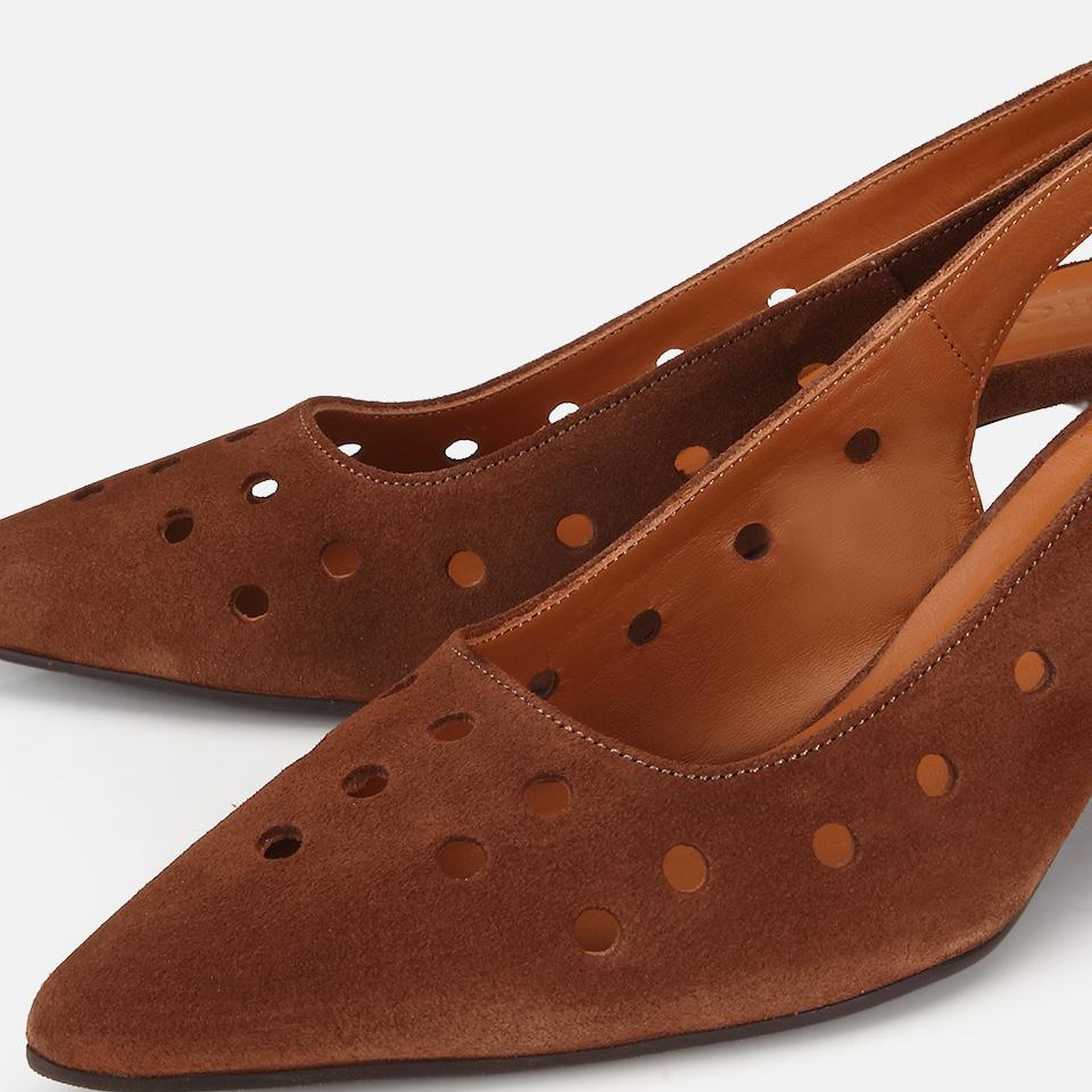 Kadın Süet Deri Taba Delikli Arkası Açık Kısa Topuklu Stiletto