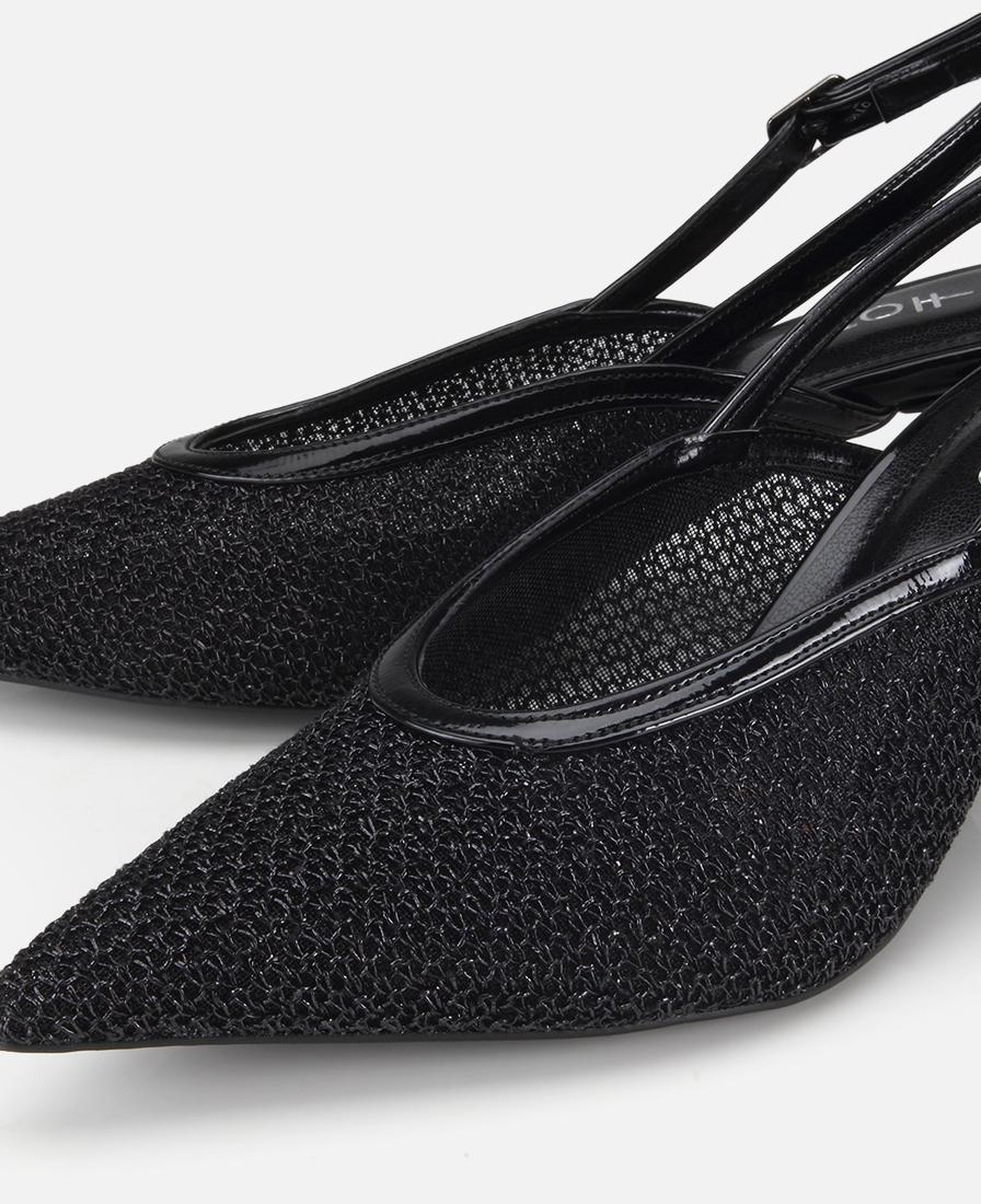 Kadın Siyah File Detaylı Kısa Topuklu Stiletto