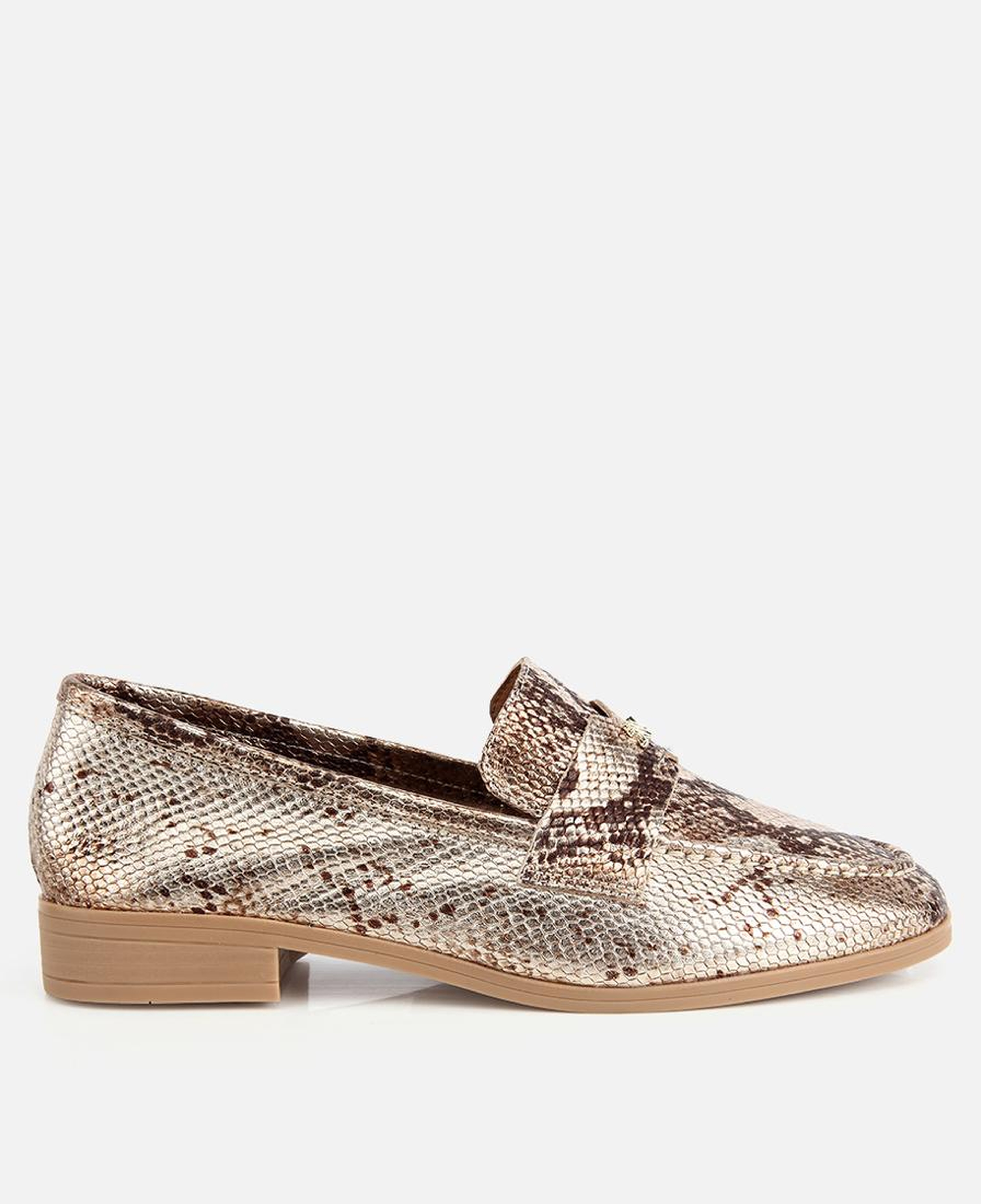 Kadın Deri Gold Yılan Baskılı Klasik Loafer
