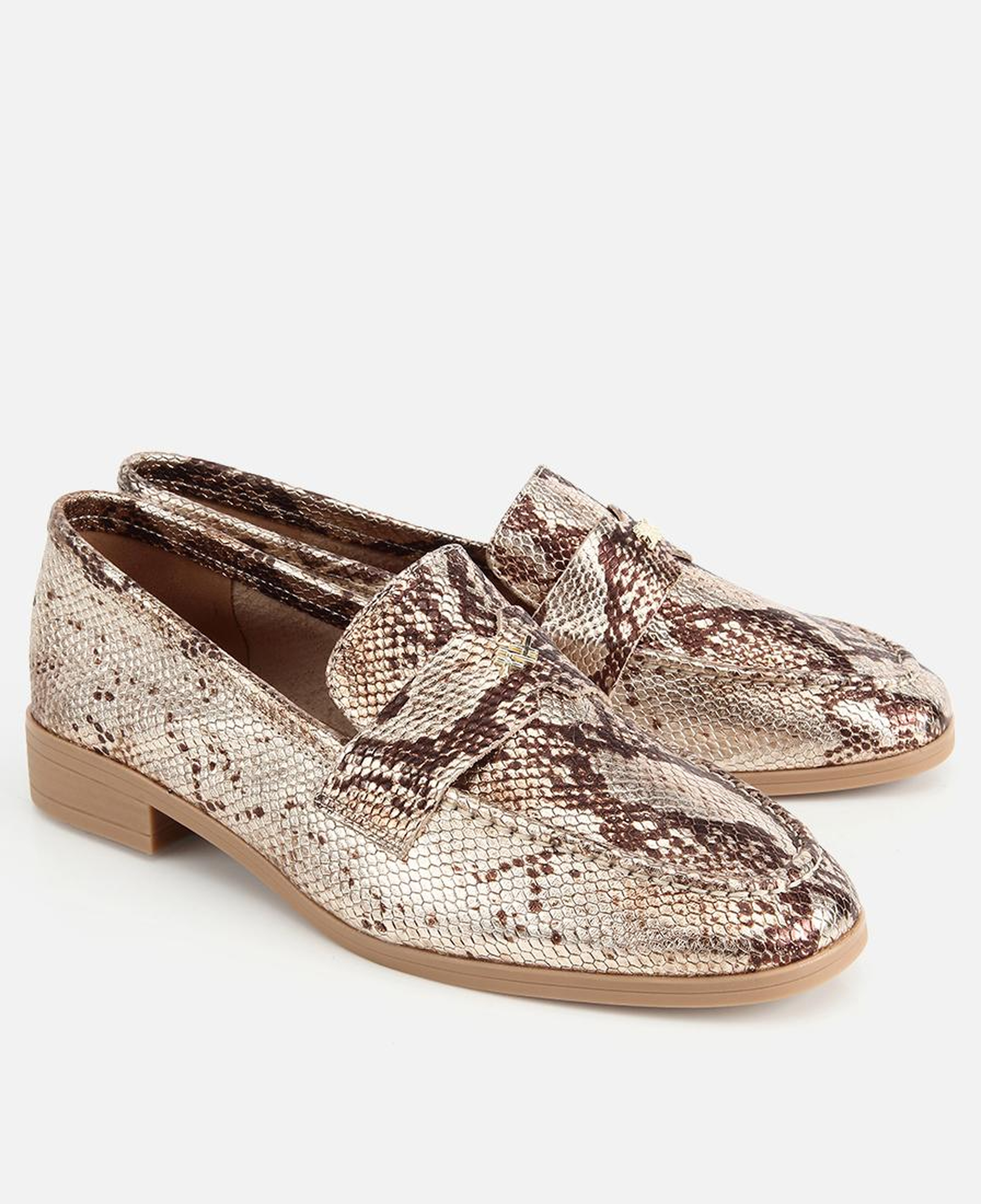 Kadın Deri Gold Yılan Baskılı Klasik Loafer