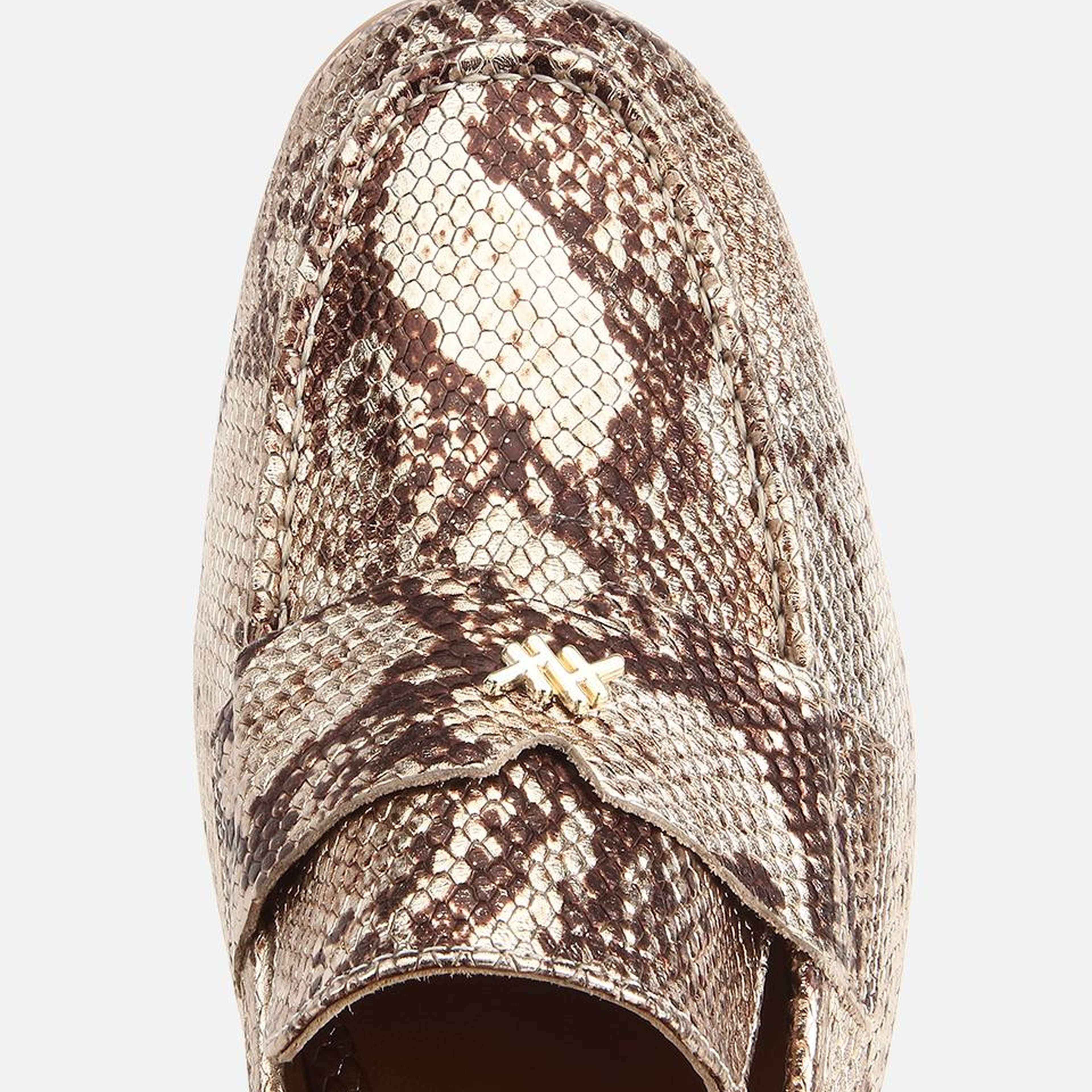 Kadın Deri Gold Yılan Baskılı Klasik Loafer