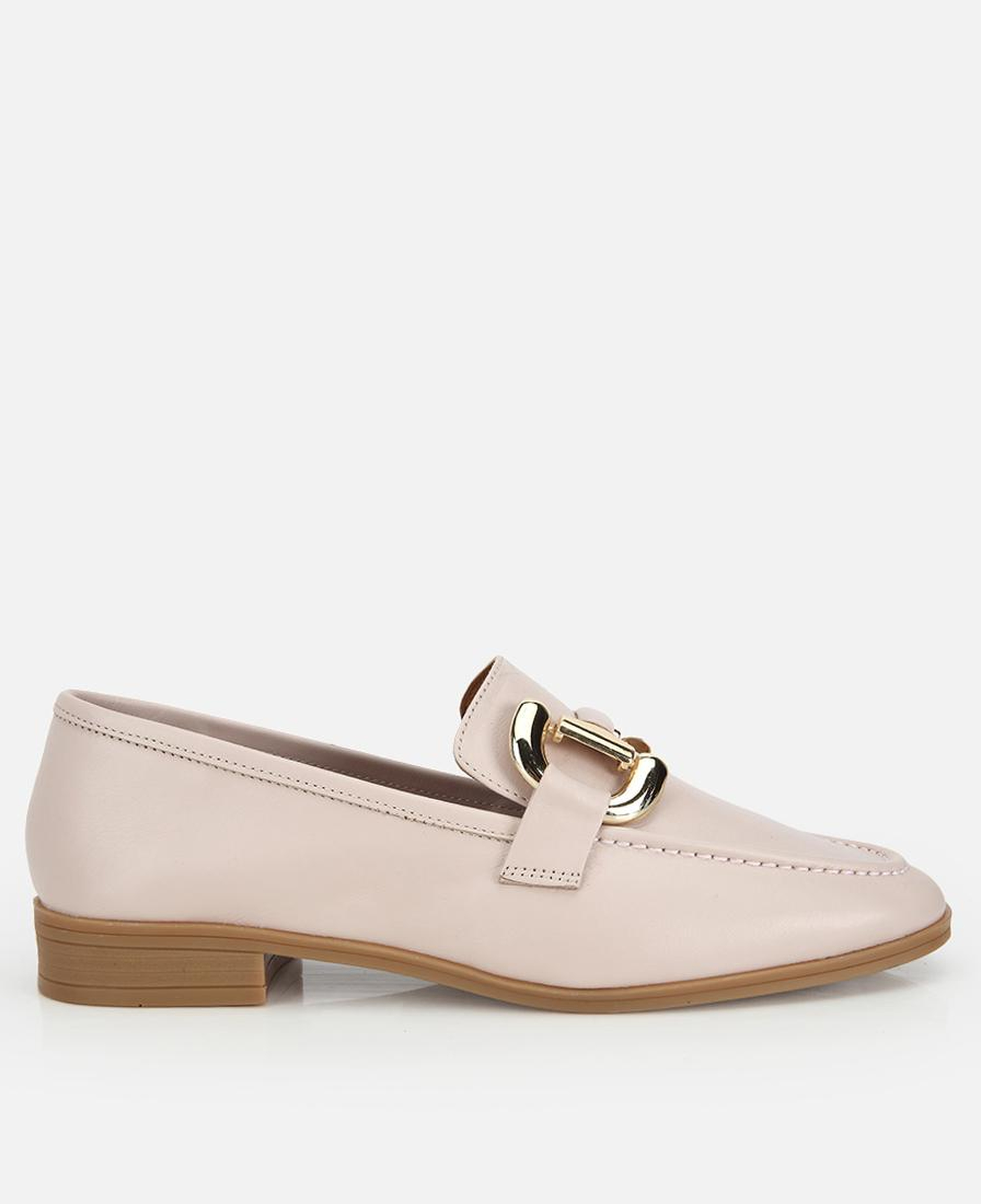Kadın Deri Bej Toka Detaylı Klasik Loafer