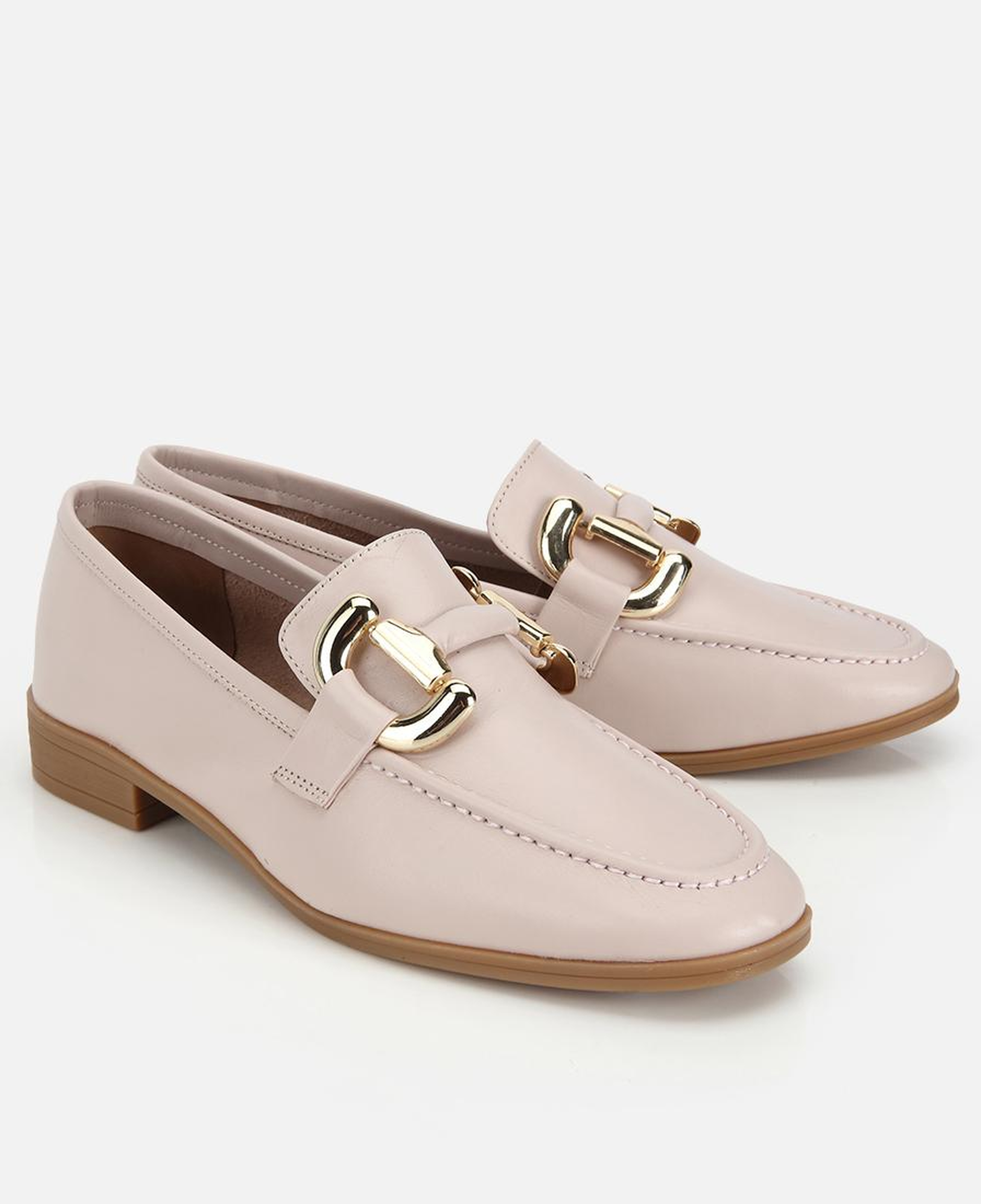 Kadın Deri Bej Toka Detaylı Klasik Loafer