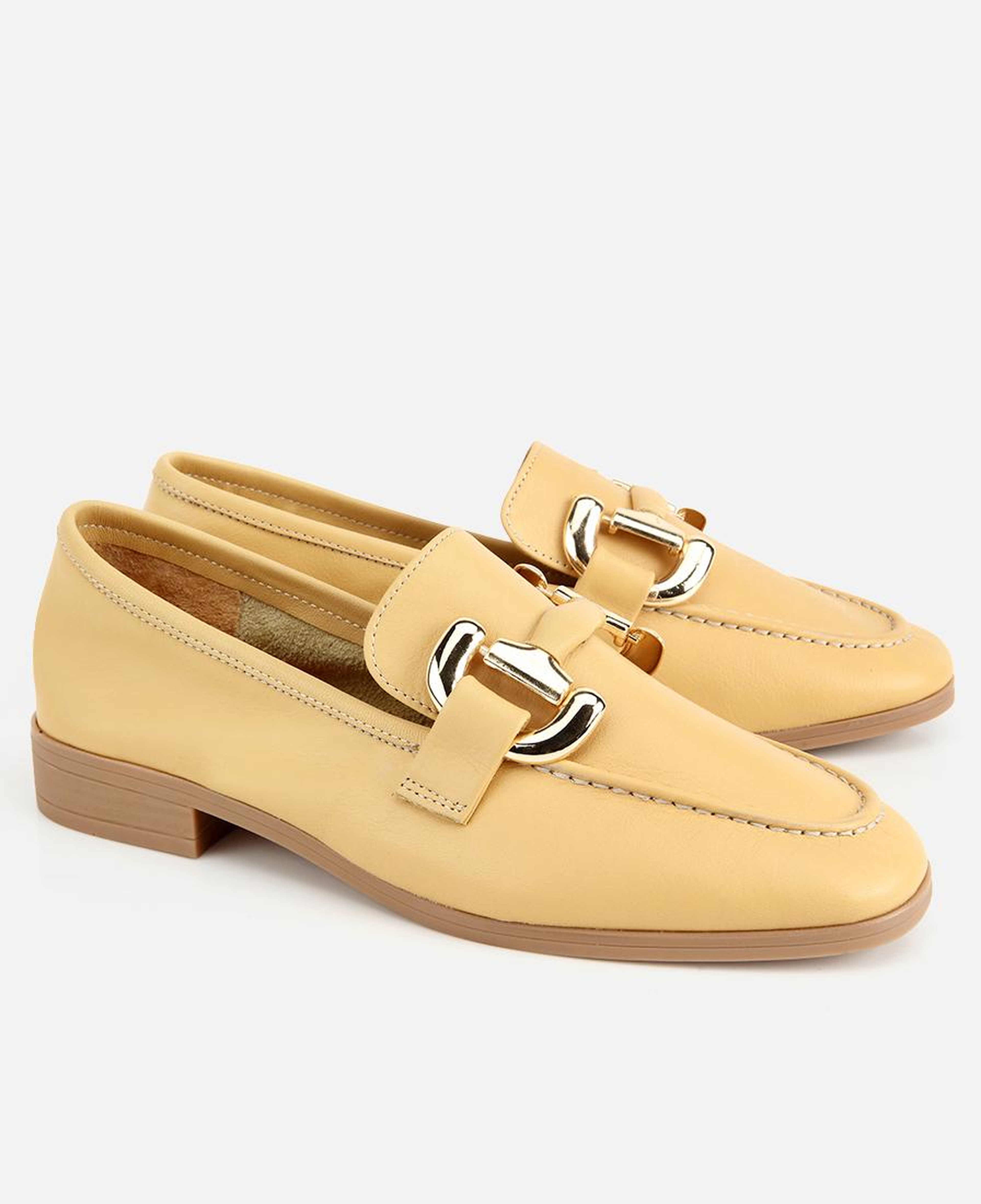 Kadın Deri Sarı Toka Detaylı Klasik Loafer